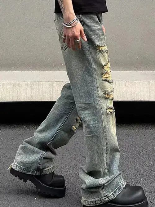 Jean Washed and ripped street hip-hop baggy jeans Size US 31 - 4 Thumbnail
