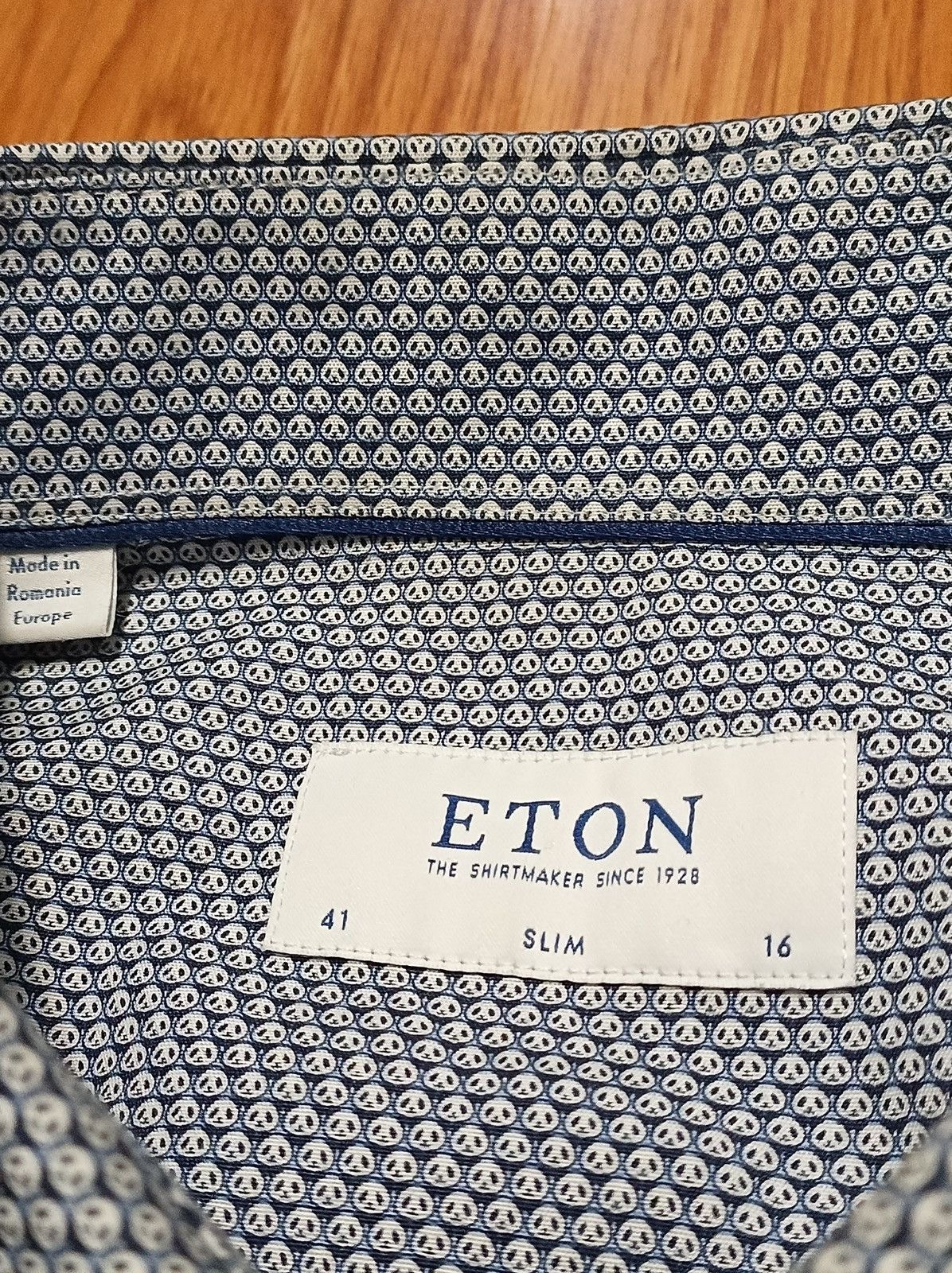 Eton ETON Sweden Panda Design Long Sleeve Men Shirt Size 41 /16 Size 42S - 1 Thumbnail