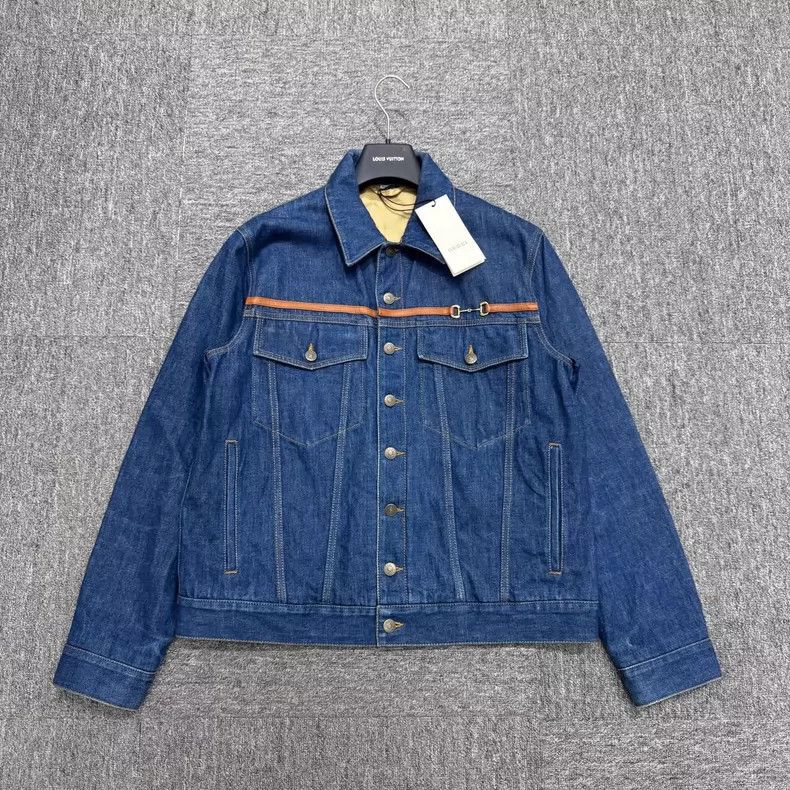 new gucci denim jacket with leather label-dmc