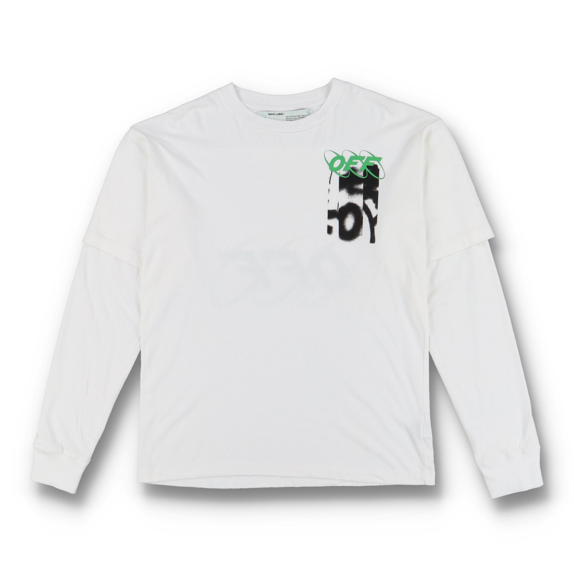 Off-White White Sprayed Blurred Logo Double Layer LS T-Shirt Size US M / EU 48-50 / 2 - 2 Thumbnail