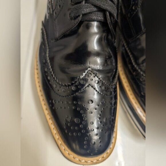Prada Prada - Patent Leather Lace-Up Wingtip Loafers in Black Size US 7 / IT 37 - 6 Thumbnail