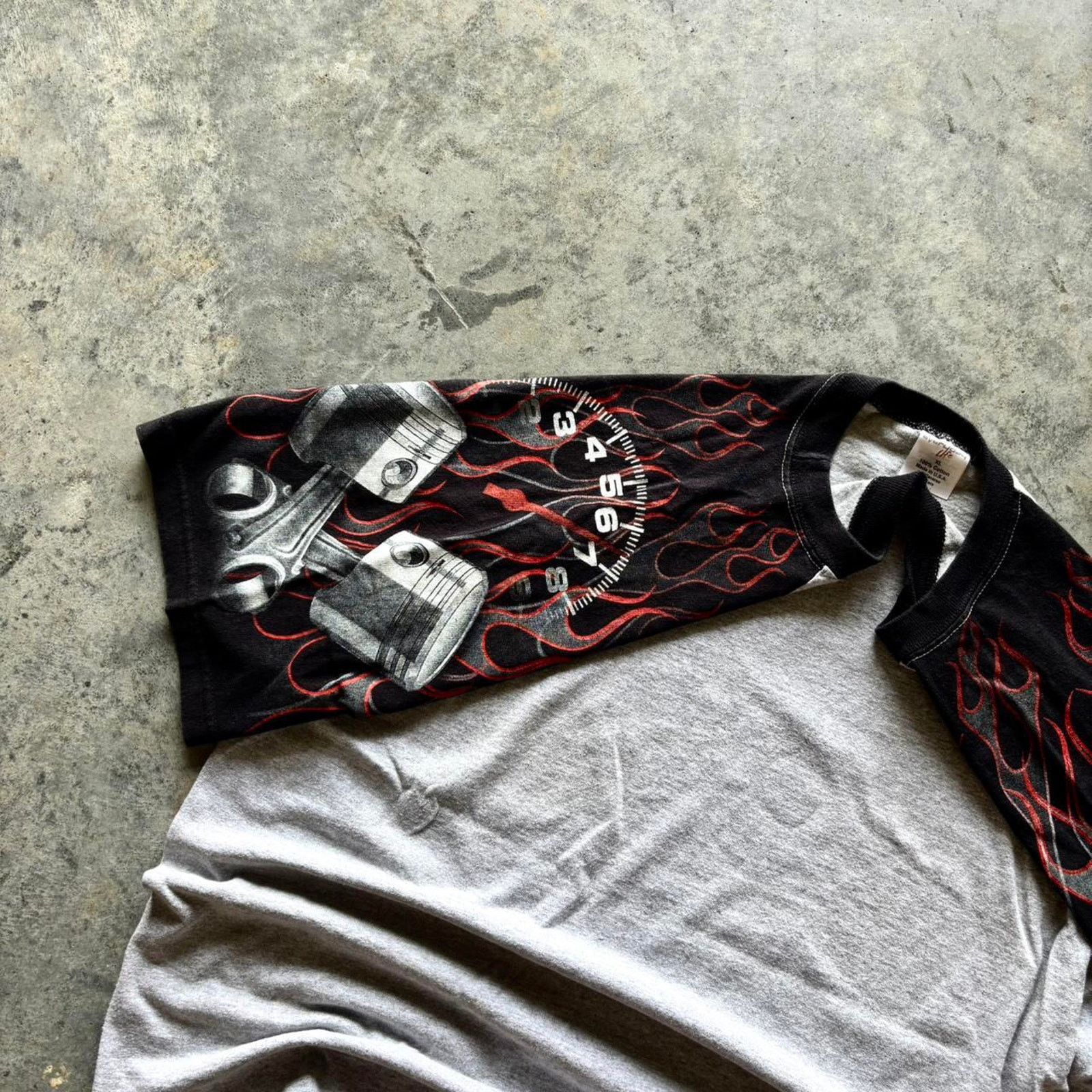 Japanese Brand × Vintage Vintage Flame Sleeve Print Biker Style T-shirt Size US XL / EU 56 / 4 - 2 Thumbnail