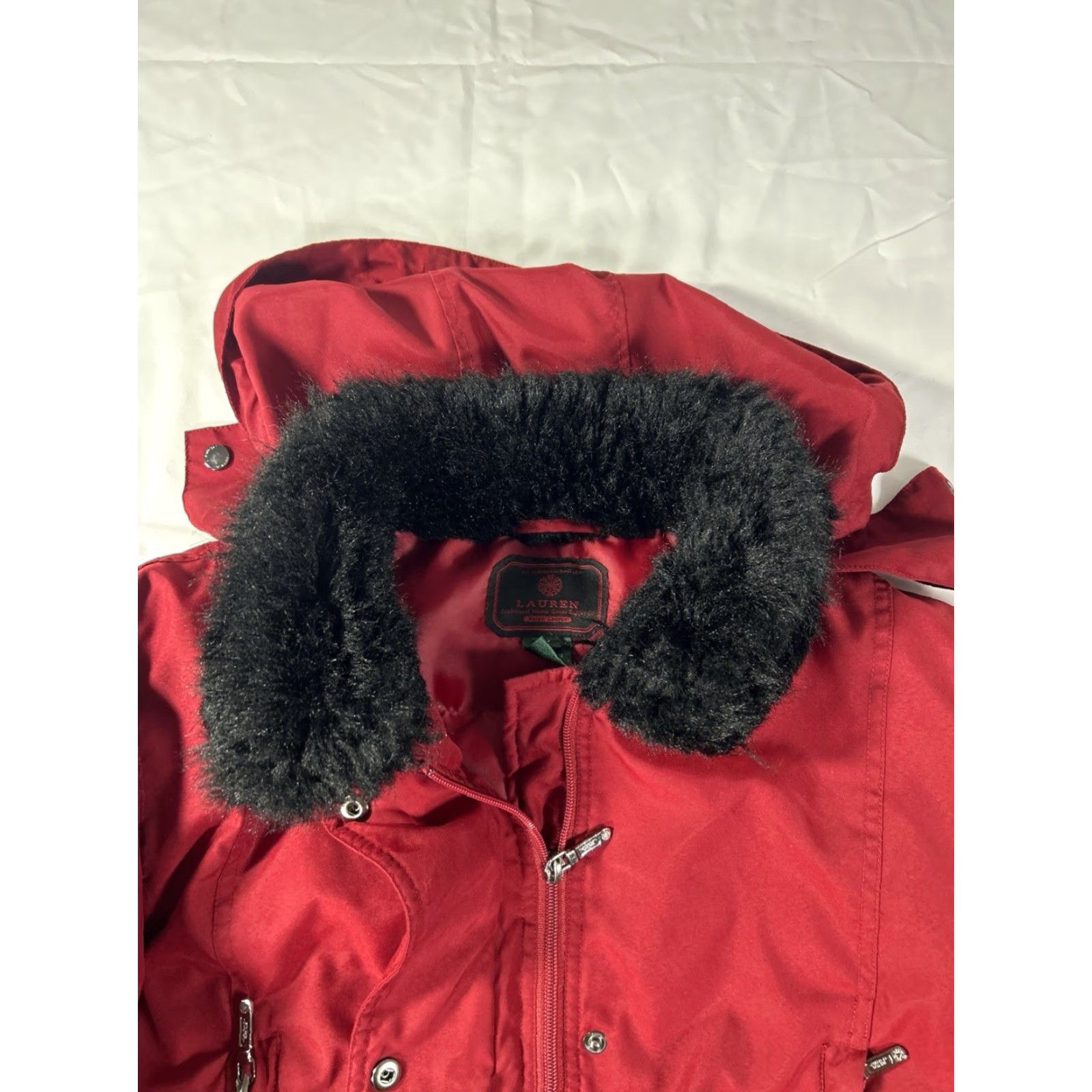 Ralph Lauren Lauren Ralph Lauren Down Jacket Womens M Red Parka Hooded Fur Trim Zipper Pockets Winter Casual Coat Size M / US 6-8 / IT 42-44 - 4 Thumbnail