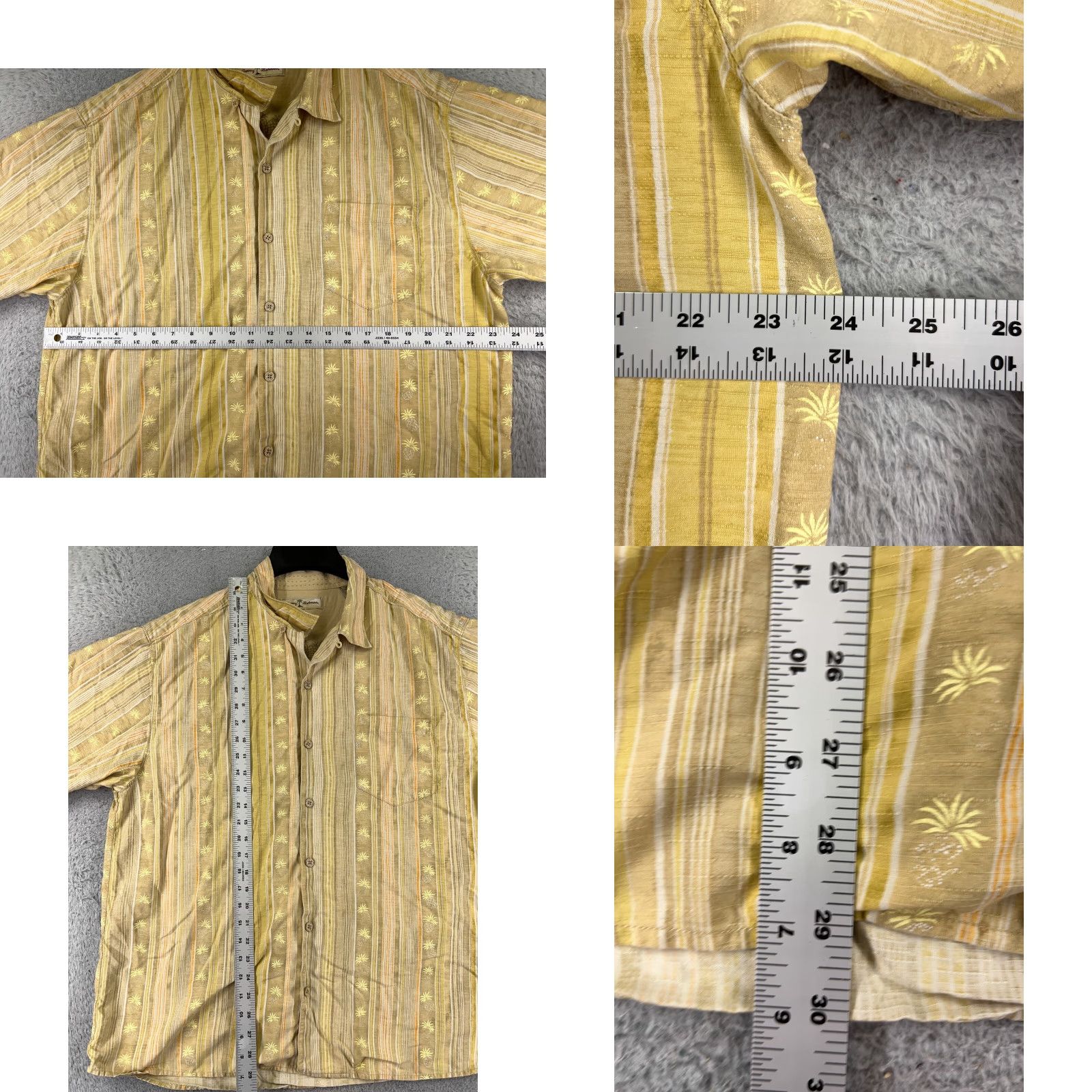 Tommy Bahama Tommy Bahama Shirt Men XL Yellow Stripe Pineapple 100% Silk Hawaiian Button-Up Casual Luxury Beach Vacation Resort Aloha Mens Size US XL / EU 56 / 4 - 8 Thumbnail