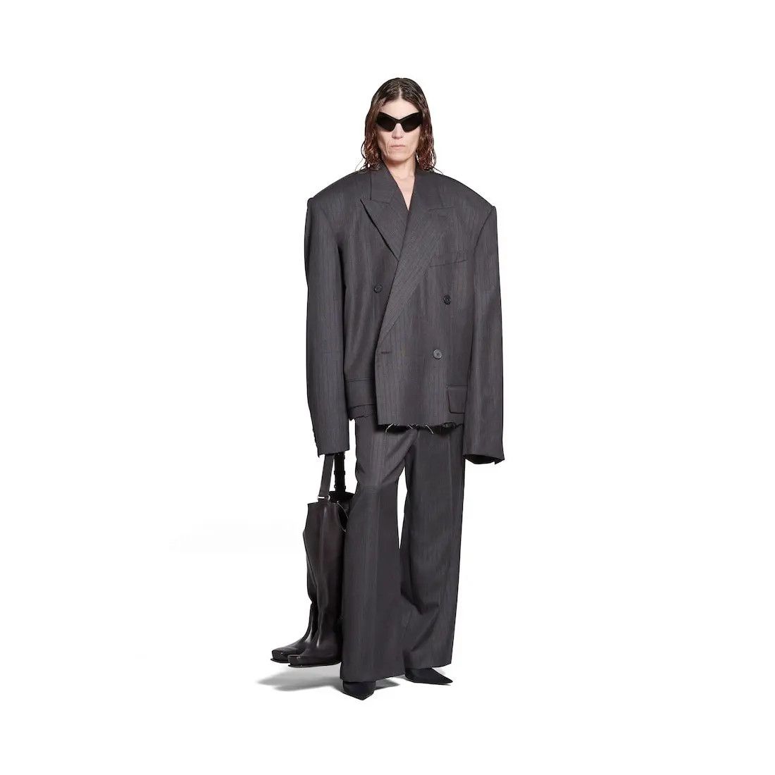Balenciaga Balenciaga Oversized Distressed Pinstriped Wool Blazer Size 50S - 7 Thumbnail