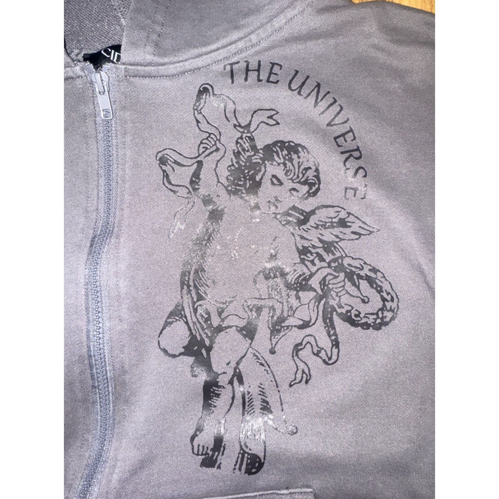 Cider Cider Hoodie Cropped Full Zip Gray Small Angels Graphic Streetwear Y2K 24x21 Size M / US 6-8 / IT 42-44 - 3 Thumbnail