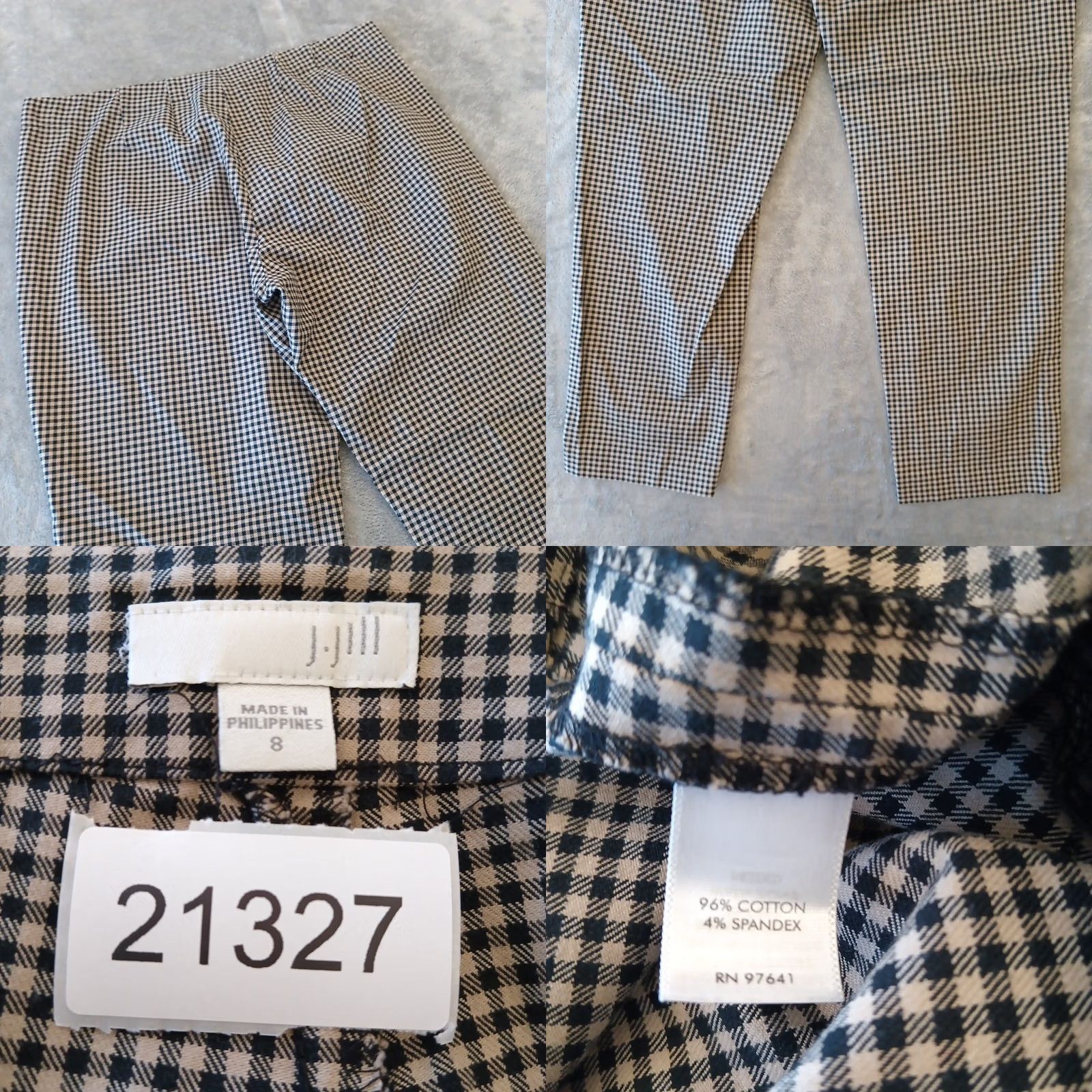J. Jill J. Jill Ankle Pants Womens 8 Black Gray Plaid Lightweight 32x26.5 Mid Rise Cotton Blend Straight Pants Womens Regular Low-friction Feel Size 30" / US 8 / IT 44 - 8 Thumbnail