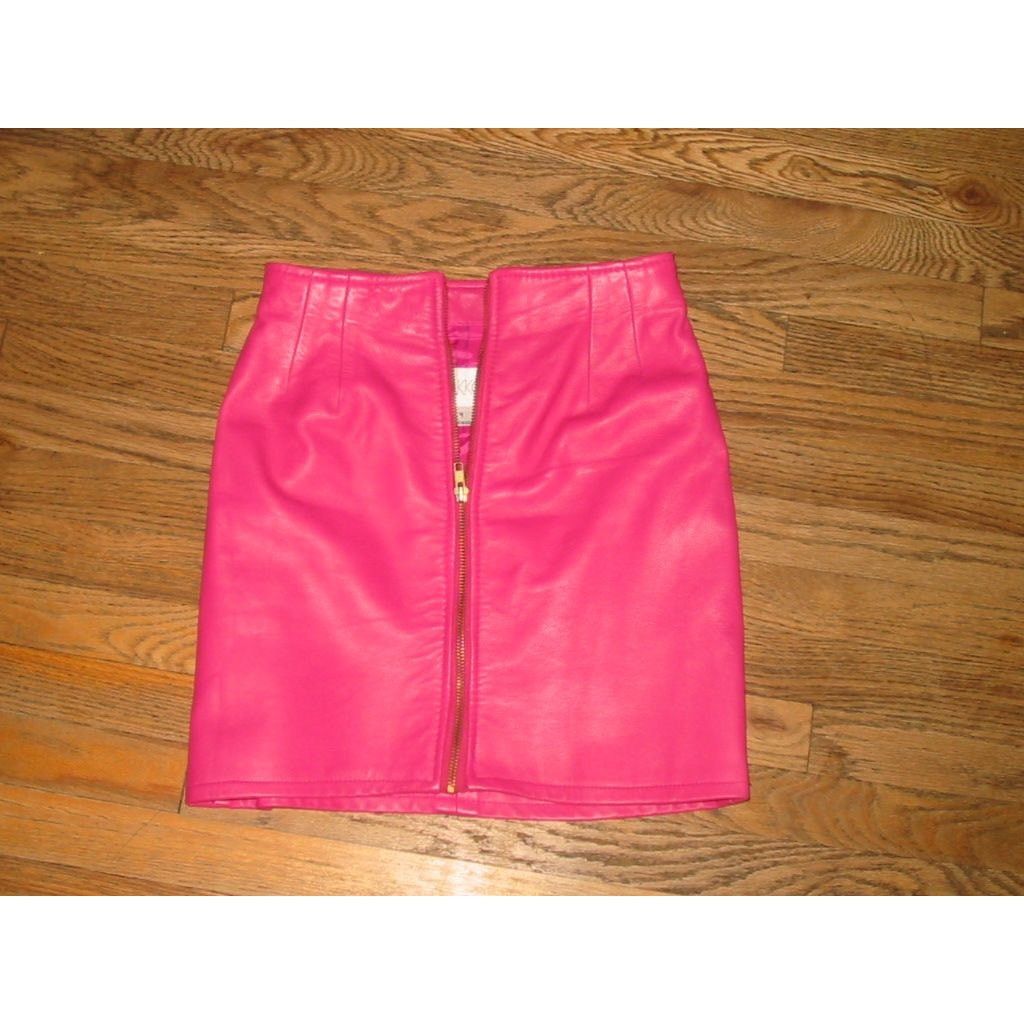 Other VINTAGE 80s VAKKO PINK LEATHER ZIP FRONT MINI SKIRT 4 Size 24" / US 00 / IT 34 - 1 Thumbnail