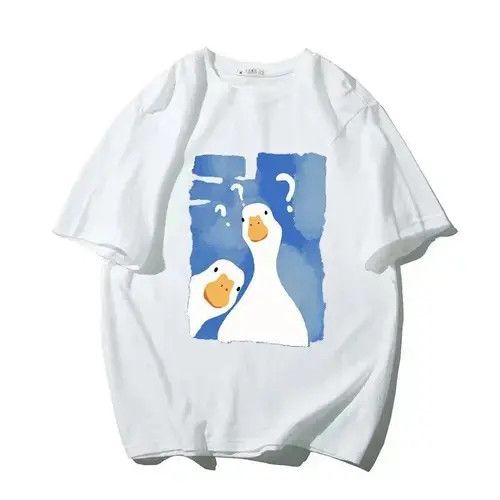 Japanese Brand Owersized T-Shirt Funny Two Confused Ducks Size ONE SIZE - 1 Thumbnail