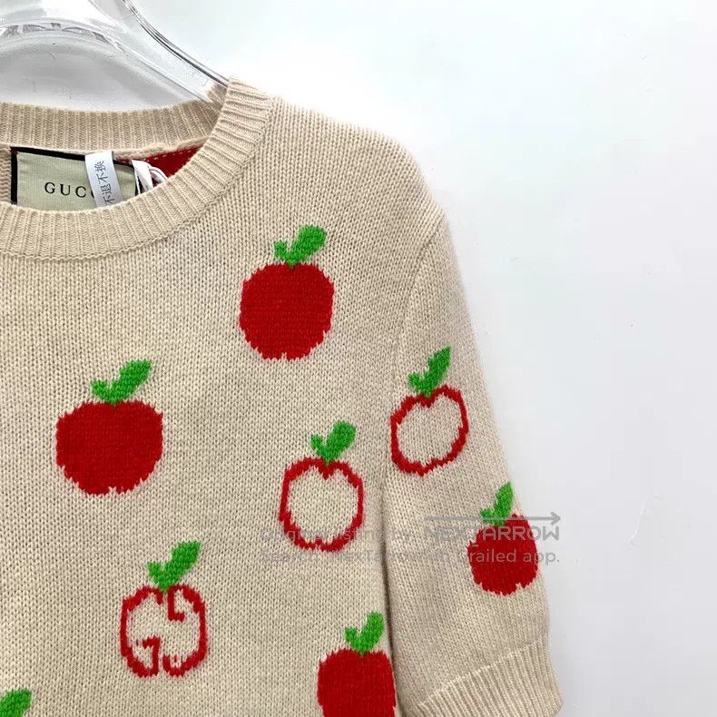 Gucci Gucci Apricot-coloured apple inlaid wool round-neck short- Size S / US 4 / IT 40 - 3 Thumbnail