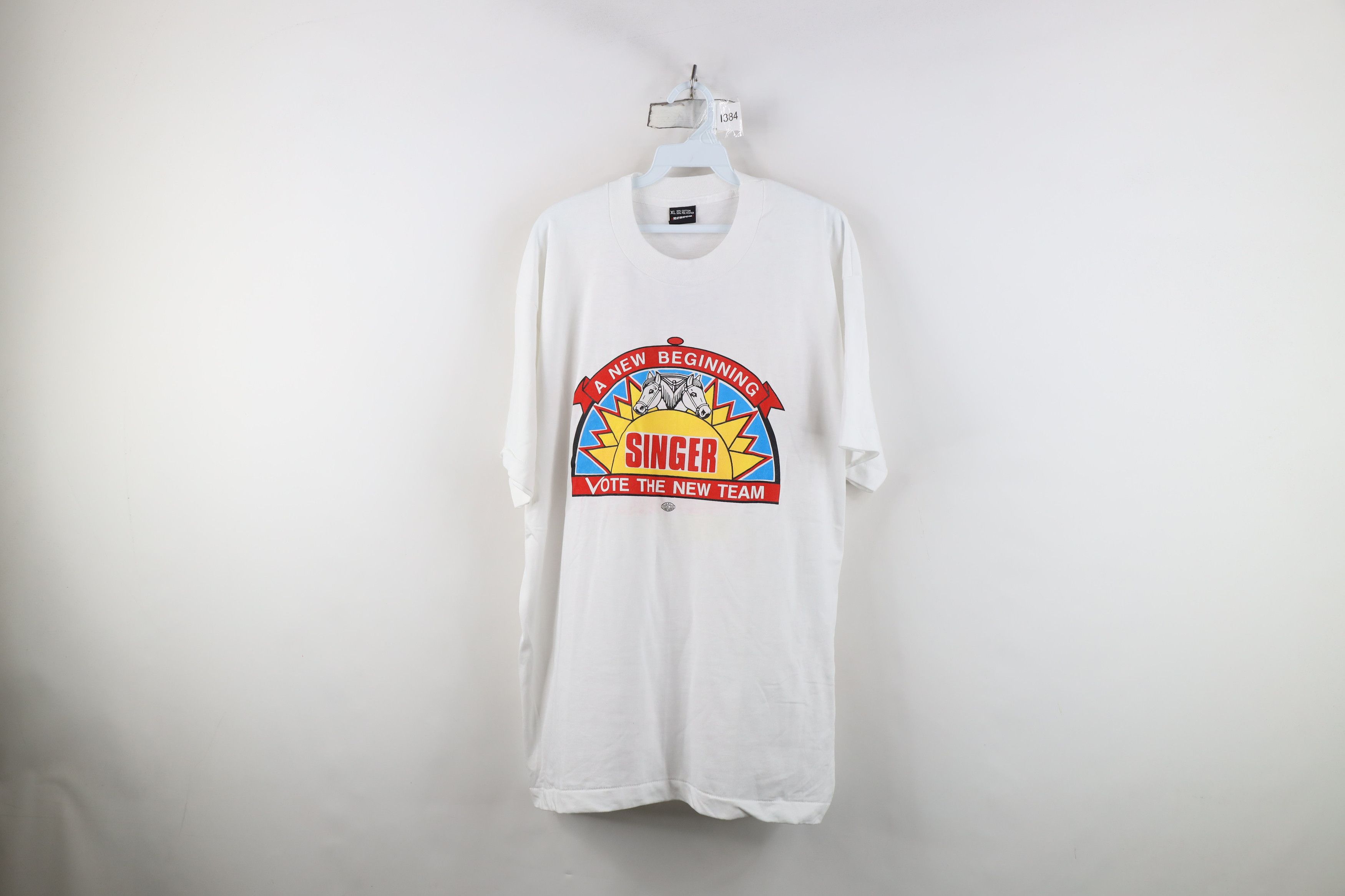 Vintage Vintage 80s 90s Streetwear Union Singer T-Shirt White USA Size US XL / EU 56 / 4 - 1 Thumbnail
