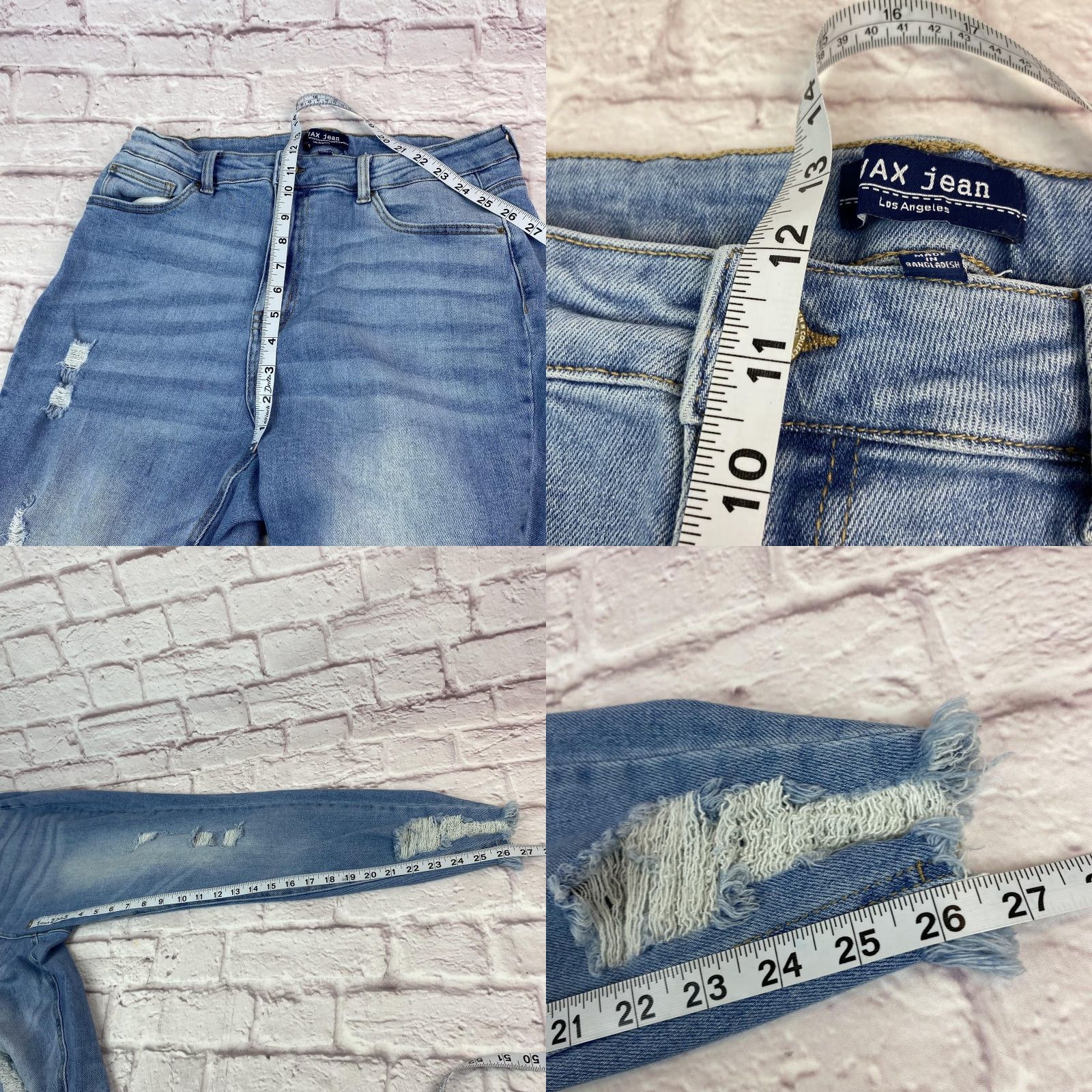Denime Wax Jean Jeans Womens 18 Light Wash Distressed Ripped Stretch Denim Raw Hem Size 40" / US 18 - 8 Thumbnail