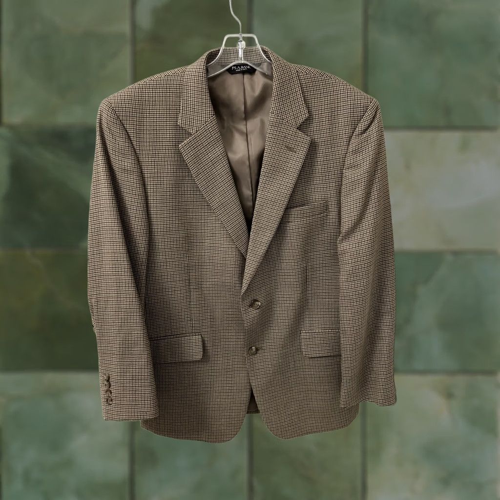 Jos. A. Bank Jos. A. Bank Classic Collection Blazer Mens 42S Brown Houndstooth 100% Wool Jacket Size 42R - 1 Thumbnail