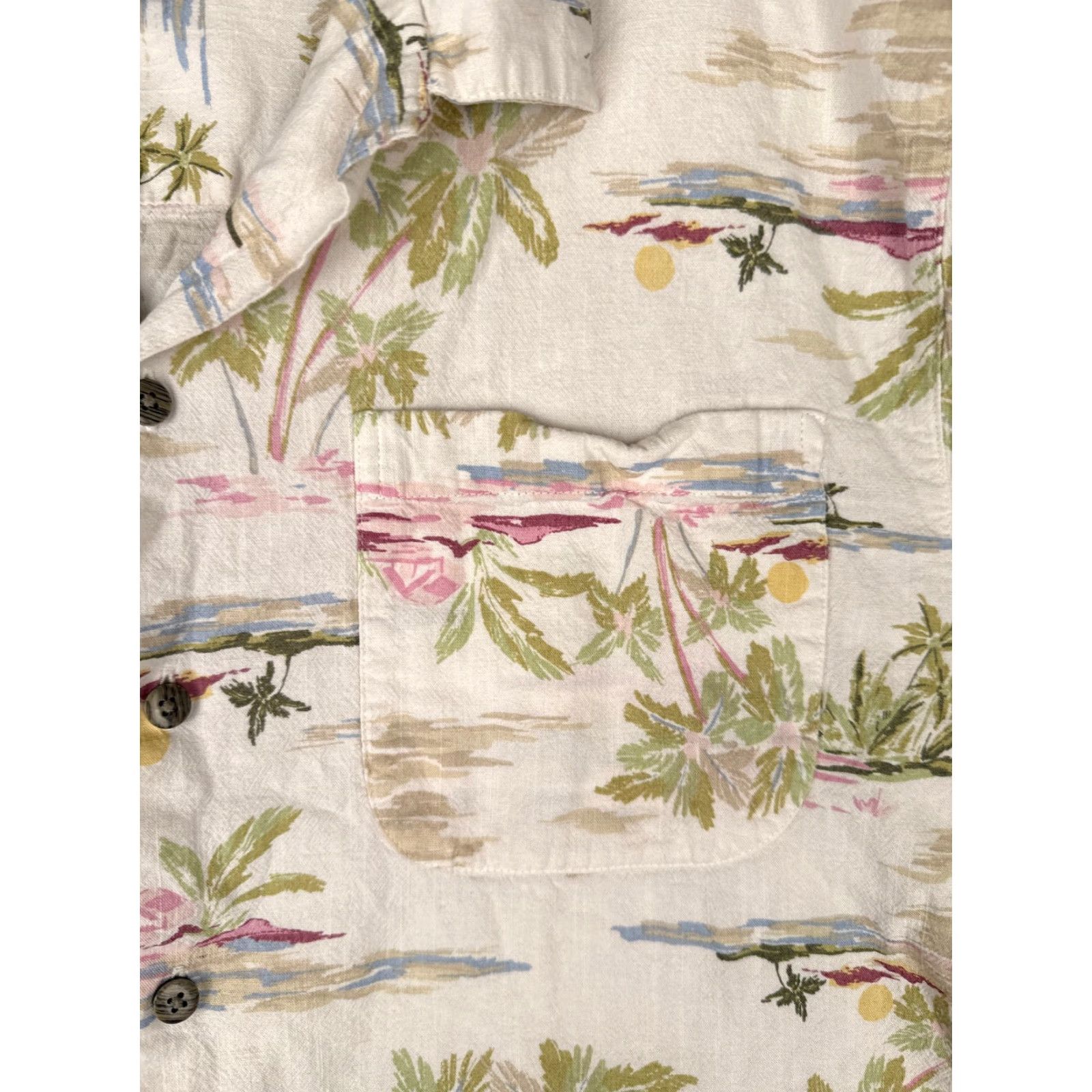George George Shirt Adult XL Ivory Palm Hut Sunset Floral Hawaiian Cotton Blend Button-Up Casual Mens 90s Theme Size US XL / EU 56 / 4 - 6 Thumbnail