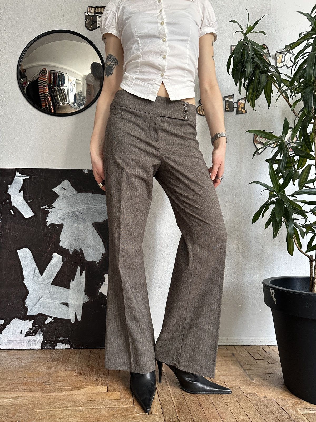 Beauty Beast × Japanese Brand Sade Office Siren Corpcore Wide Leg Stripe Pants Flared 00s Size 30" / US 8 / IT 44 - 3 Thumbnail