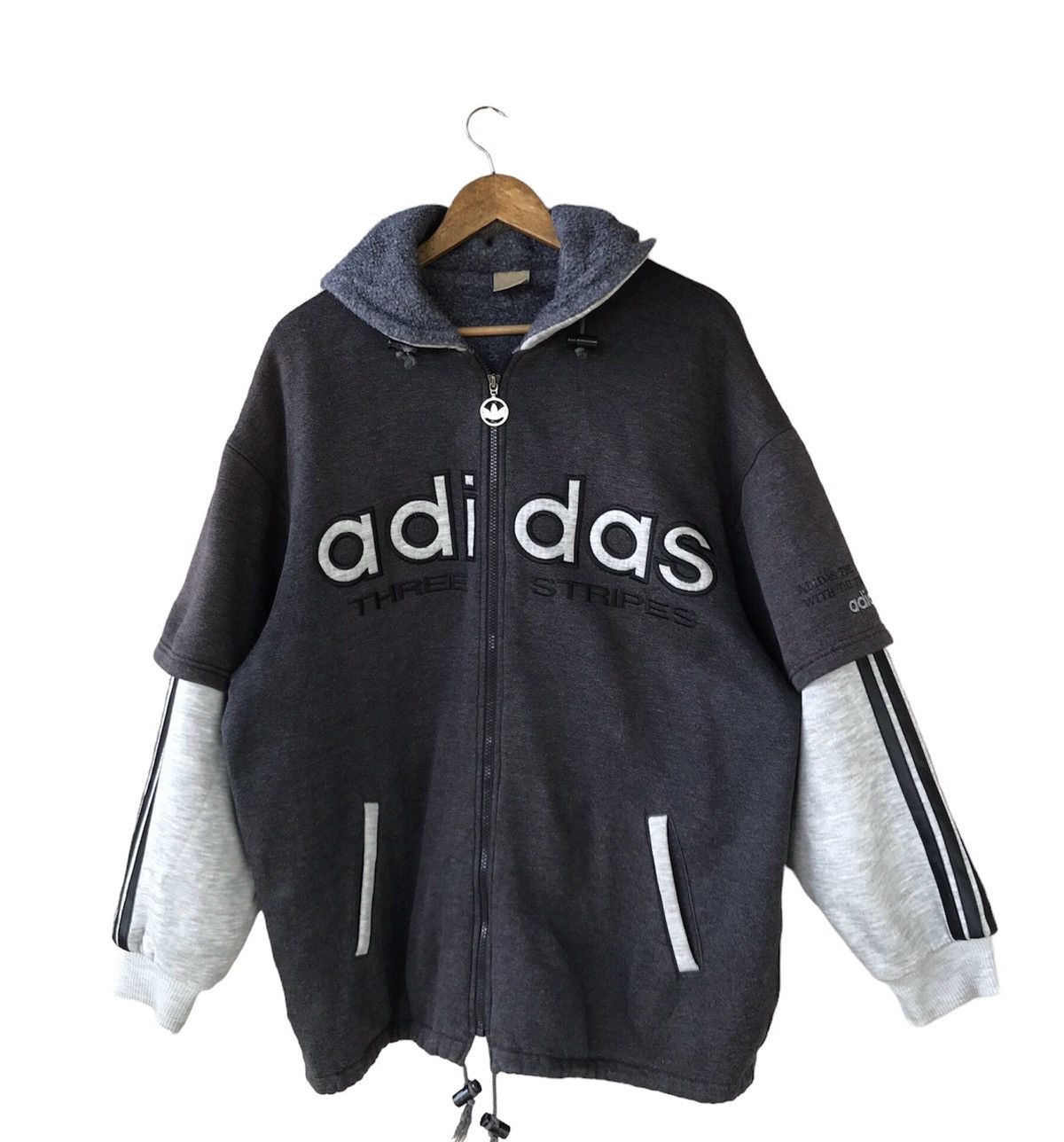 Adidas × Vintage VINTAGE ADIDAS THREE STRIPED HOODIE RAP FASHION Size US L / EU 52-54 / 3 - 1 Thumbnail