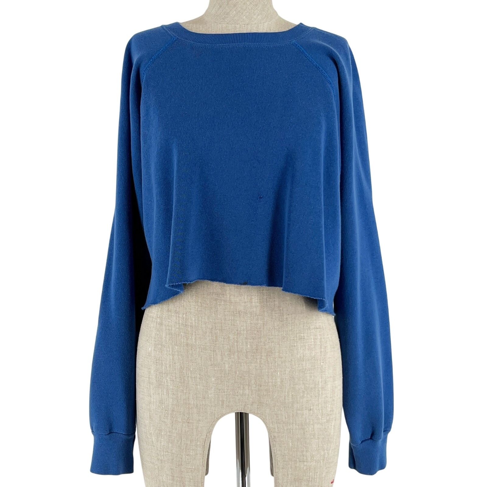 Vintage 90s blank crewneck blue cropped sweatshirt 1990s vintage Size ONE SIZE - 1 Thumbnail