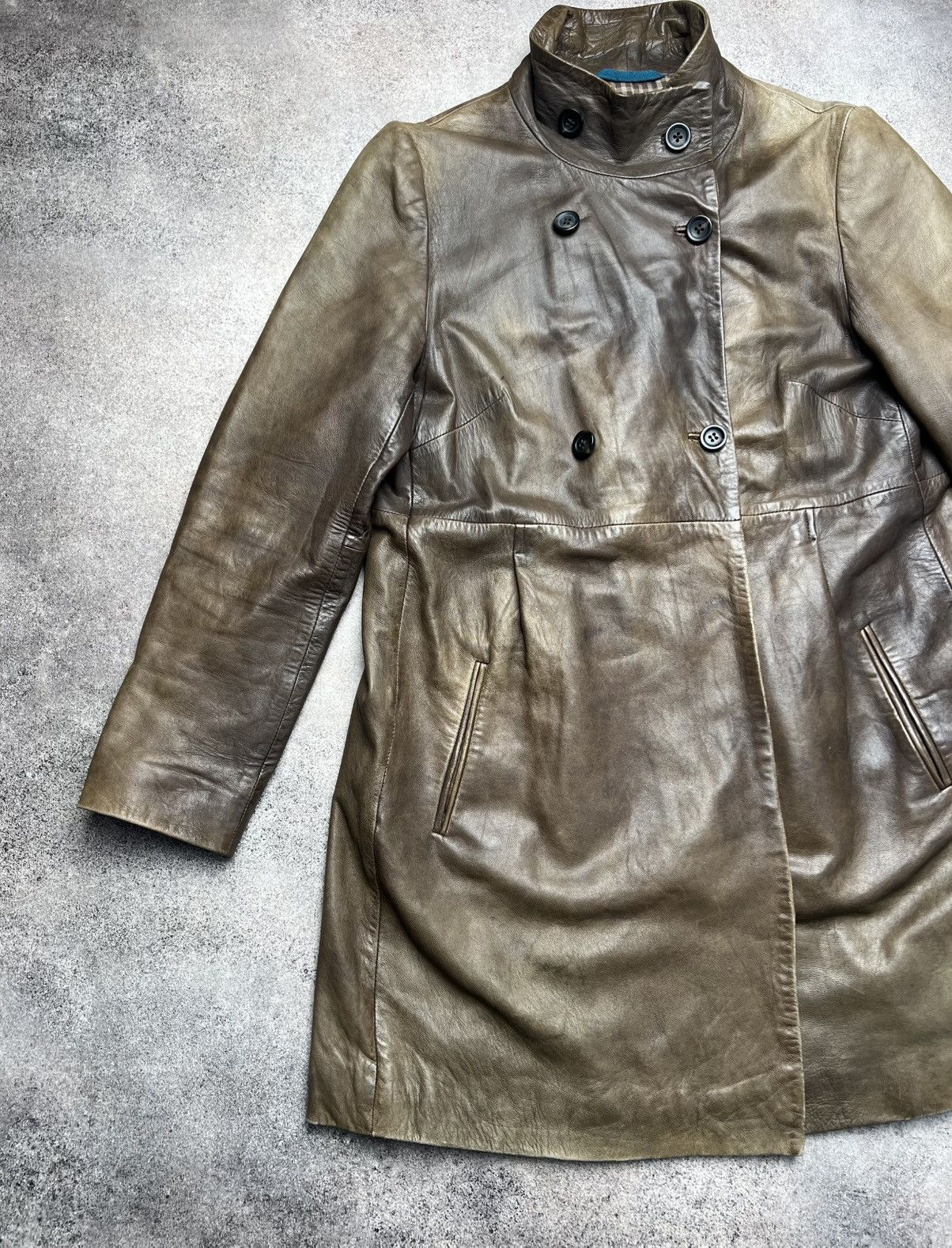 Japanese Brand × Vintage Vintage washed obscur style leather coat Size M / US 6-8 / IT 42-44 - 2 Thumbnail