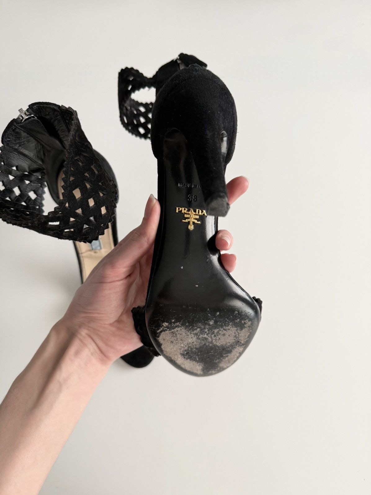 Prada Vintage Parda black suede open toe heels Size US 8 / IT 38 - 5 Thumbnail