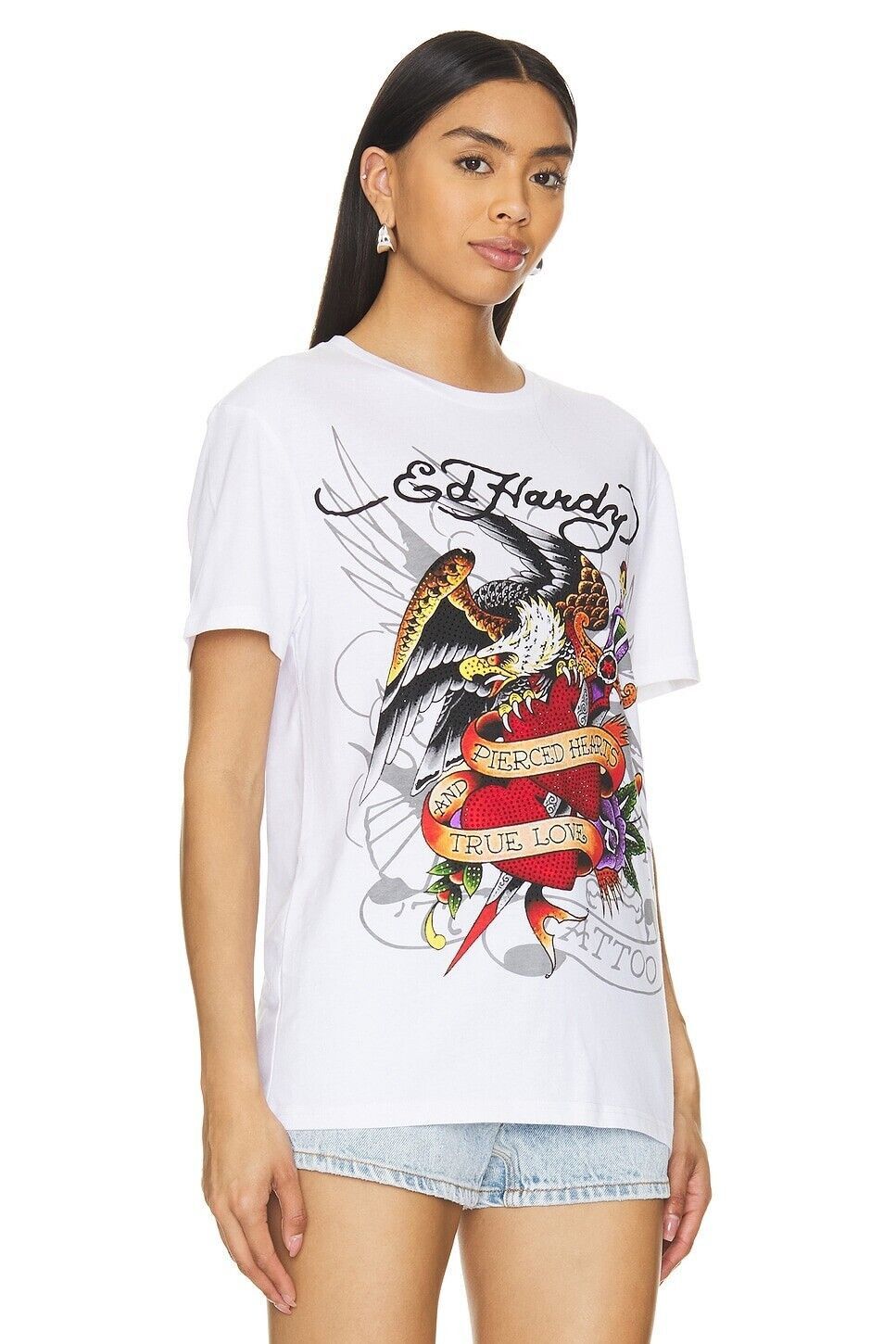 Ed Hardy Ed Hardy Pierced Hearts Eagle Tattoo True Love Tee ( L ) Size L / US 10 / IT 46 - 2 Thumbnail