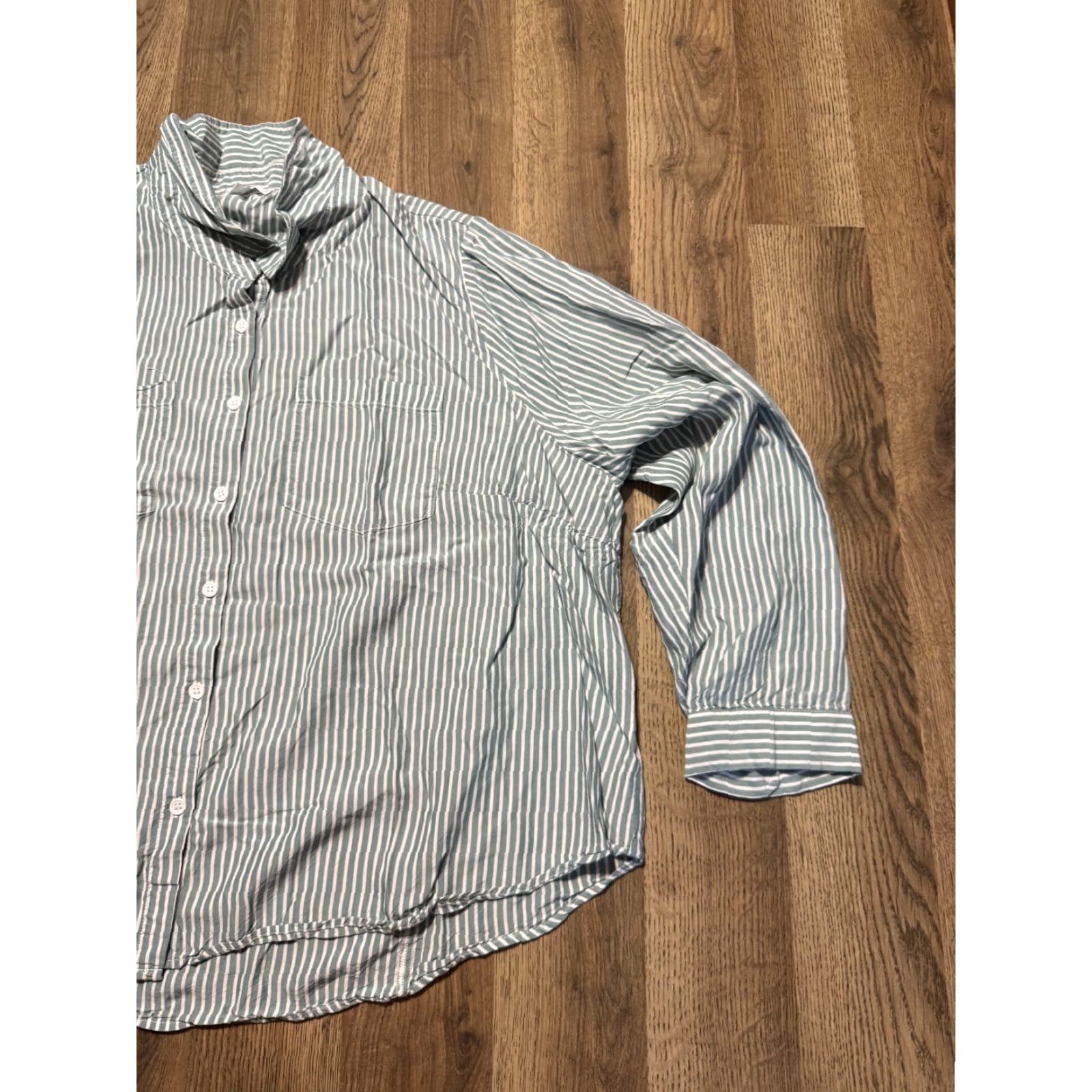 Vintage Daily Thread Shirt Women 2X Green White Striped Long Sleeve Button-Up Shirt Size XXL / US 16-18 / IT 52-54 - 4 Thumbnail