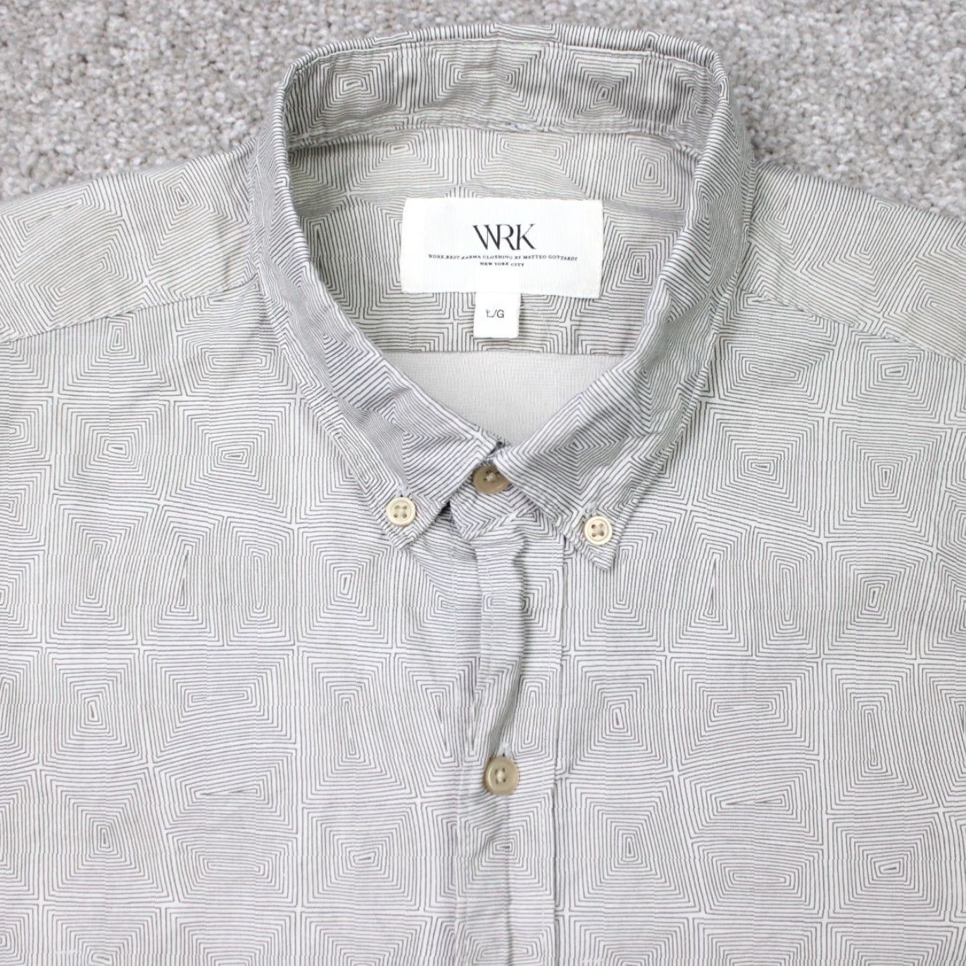 Vintage WRK Shirt Mens Large Gray Geometric 100% Cotton Long Sleeve Button Down Size US L / EU 52-54 / 3 - 4 Thumbnail