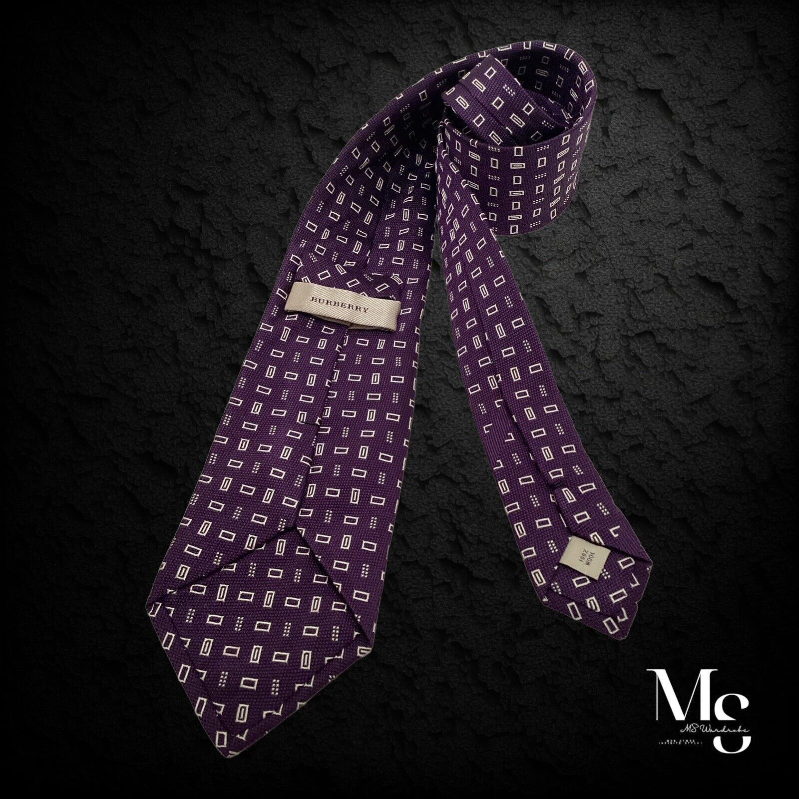 Burberry BURBERRY XL Purple Geometric Luxury Silk Tie Italy W:3.5" EC Size ONE SIZE - 2 Thumbnail