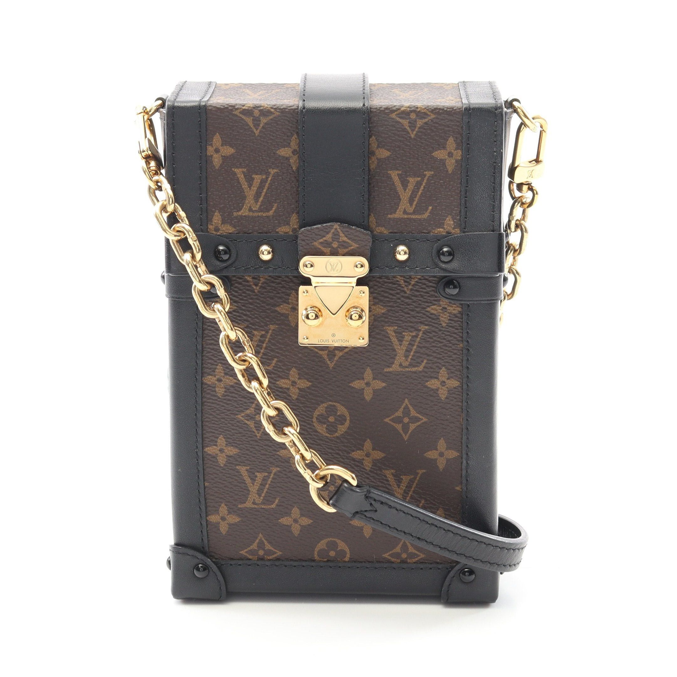 Louis Vuitton Pochette Trunk Vertical Monogram Shoulder Bag Leather Brown Black, Women's
