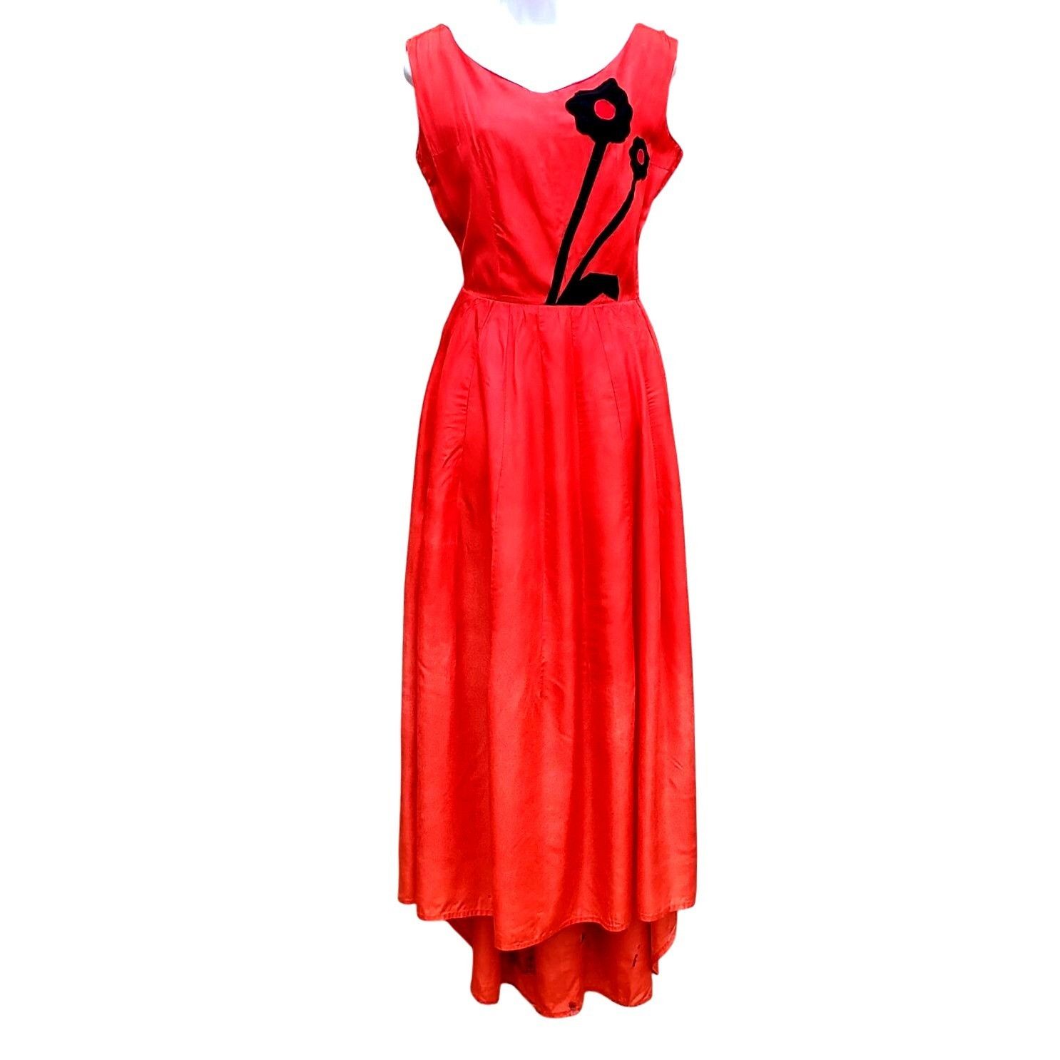 Vintage Vintage 30s Style Red Orange Acetate Maxi Size S Black Appli Size S / US 4 / IT 40 - 2 Thumbnail