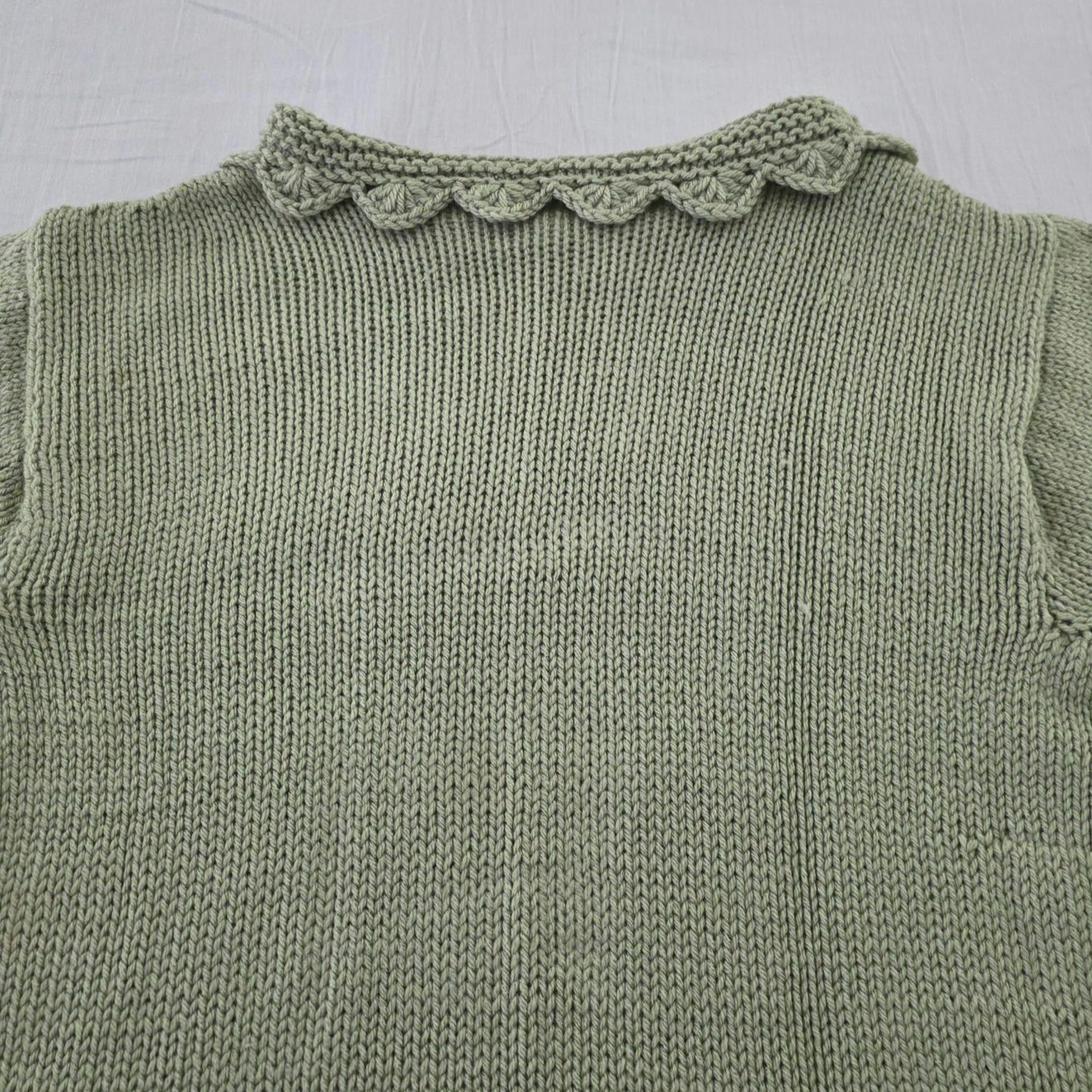 The Unbranded Brand Hand-Knitted Sage Green Sweater Scalloped Collar 3/4 Sleeve Size M / US 6-8 / IT 42-44 - 9 Thumbnail