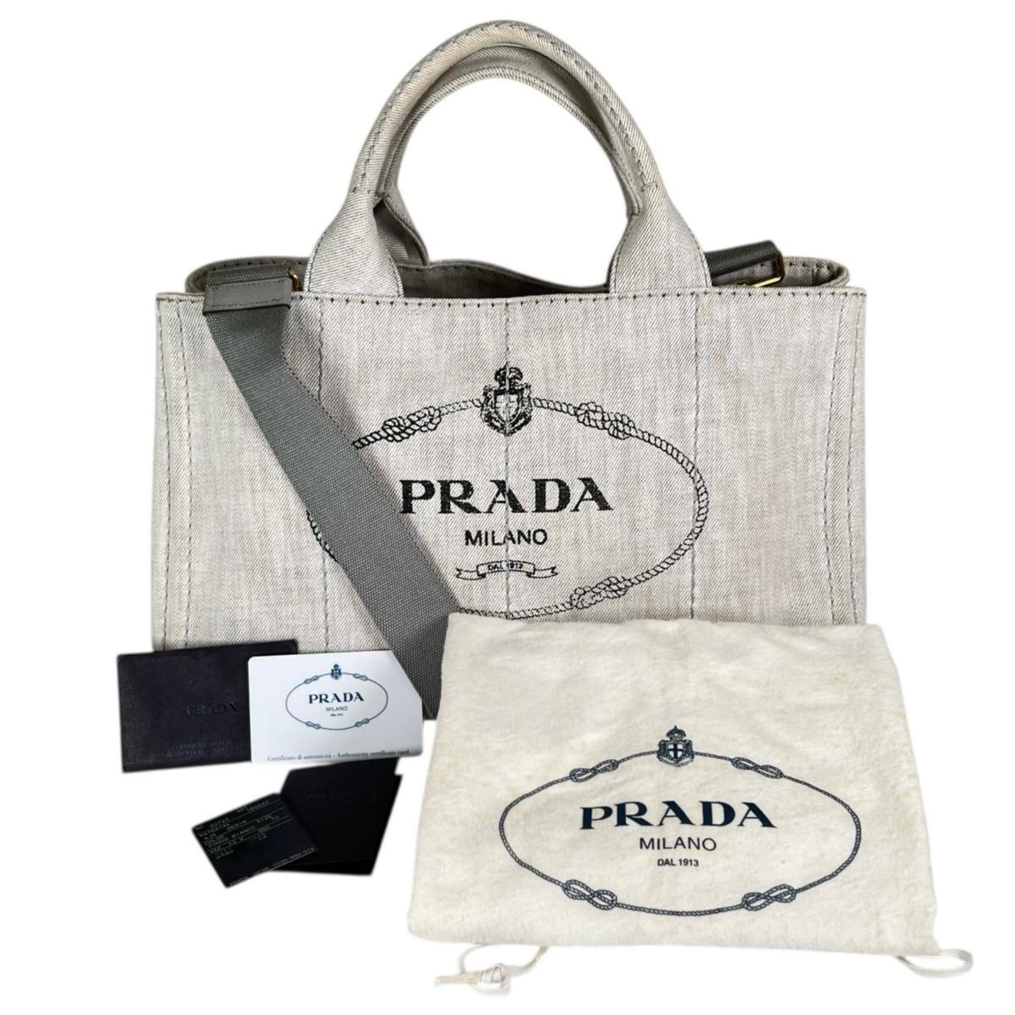 Prada Prada Canapa Tote Bag in Denim, 1BG642 Bianco Size ONE SIZE - 1 Thumbnail