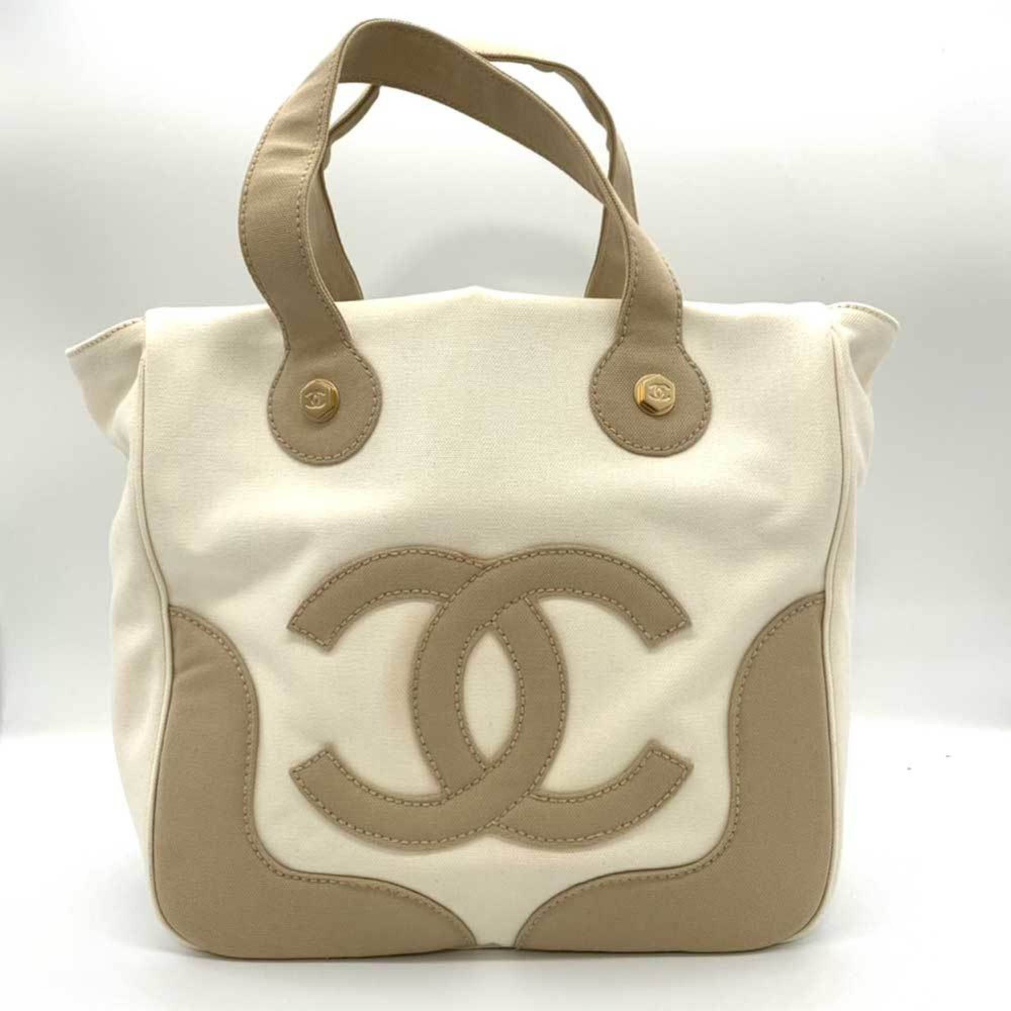 Chanel CHANEL Bag Marshmallow Tote Ivory x Beige White Brown Handbag Coco  Mark Bicolor Ladies Canvas