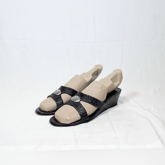 Brighton Vintage 90s Brighton Brown Weaved Leather Wedge Sandals Size US 7 / IT 37 - 1 Thumbnail