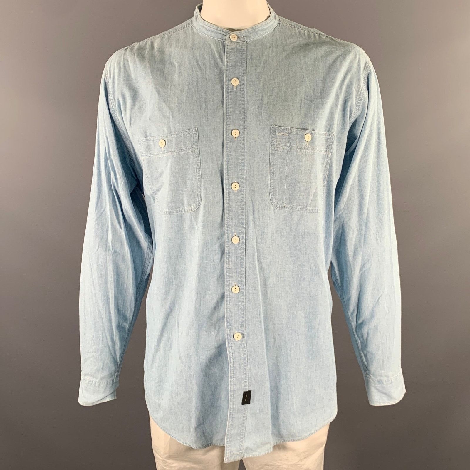 Ralph Lauren RRL RALPH LAUREN L Light Blue Band Collar Long Sleeve Shirt Size US L / EU 52-54 / 3 - 1 Thumbnail