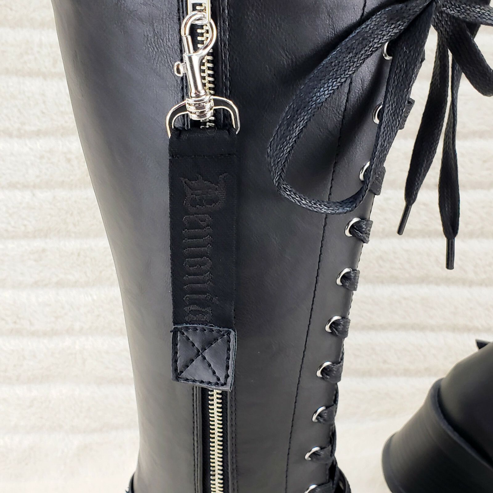 Demonia Cult DEMONIA Bratty 206 Zipper Strap Biker Goth Punk Lace Up Knee Size US 7 / IT 37 - 6 Thumbnail