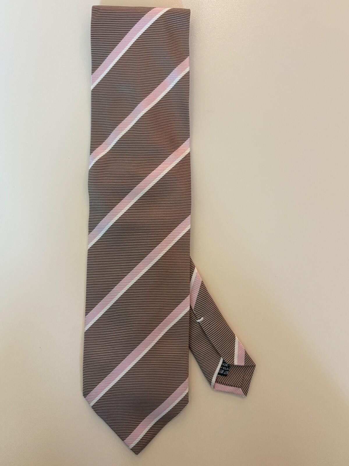Pal Zileri Pal Zileri Sartoriale Italy Silk Tie Brown Pink White Stripe Size ONE SIZE - 5 Thumbnail
