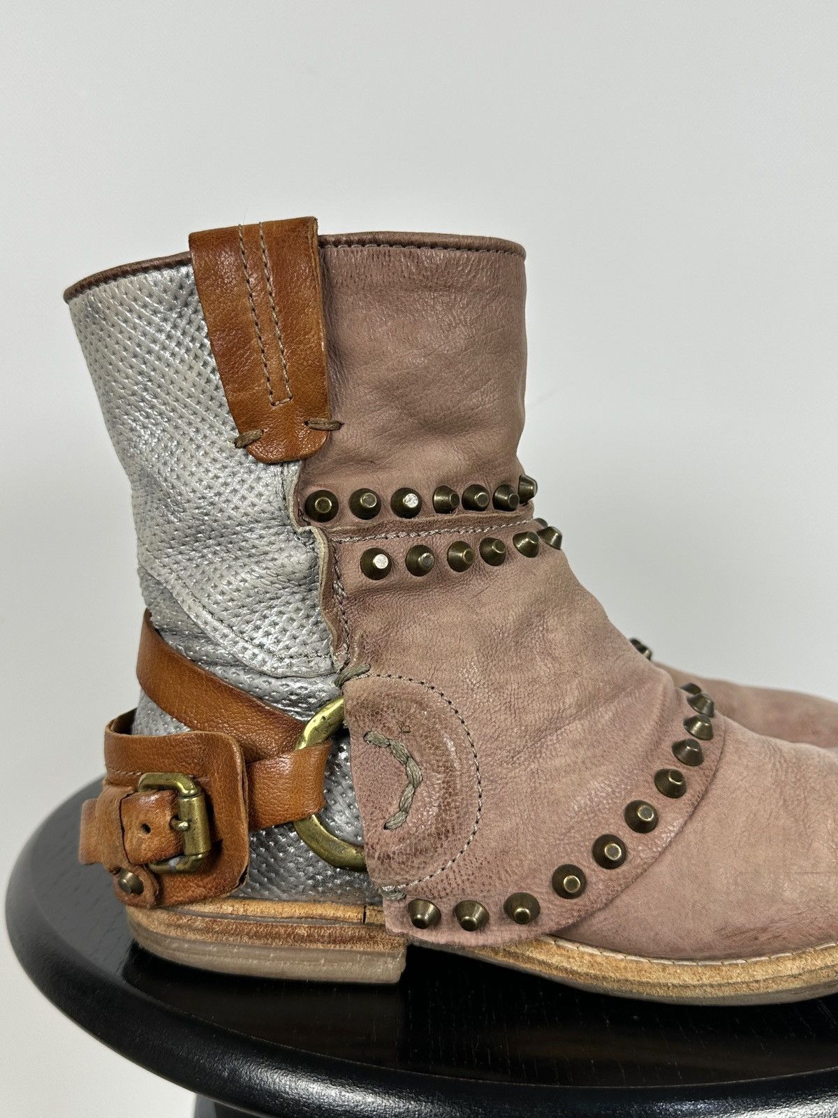 A.S.98 A.S.98. Leather Biker Ankle Studded Buckle Strap Boots Size US 6 / IT 36 - 13 Thumbnail