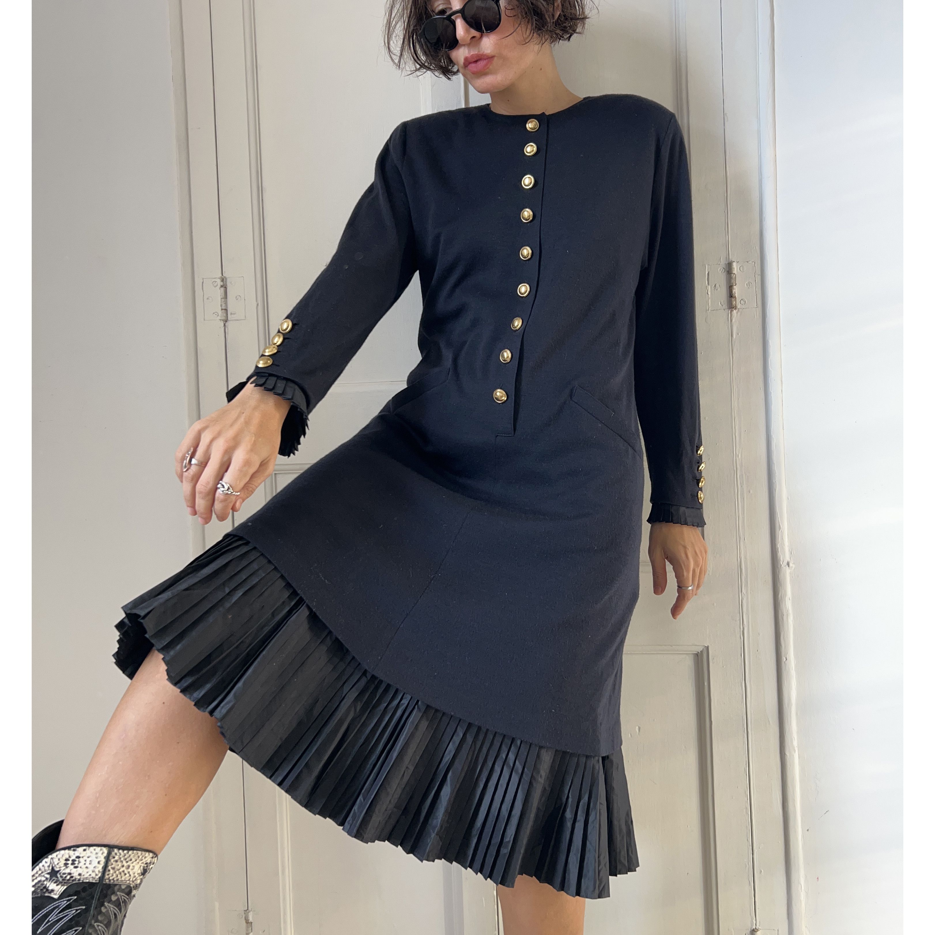 Vintage Vintage 80s Wool Silk Midi Dress Size M / US 6-8 / IT 42-44 - 6 Thumbnail