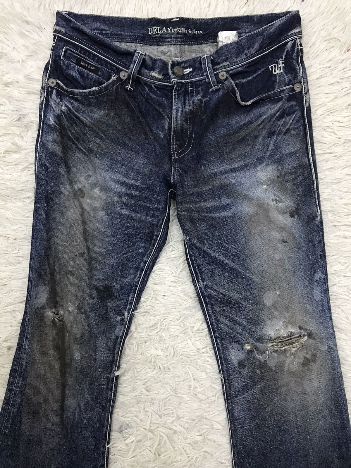 &SONS Vintage Delay Ufin & Sons Distressed Denim Flare Jeans Size US 32 / EU 48 - 6 Thumbnail