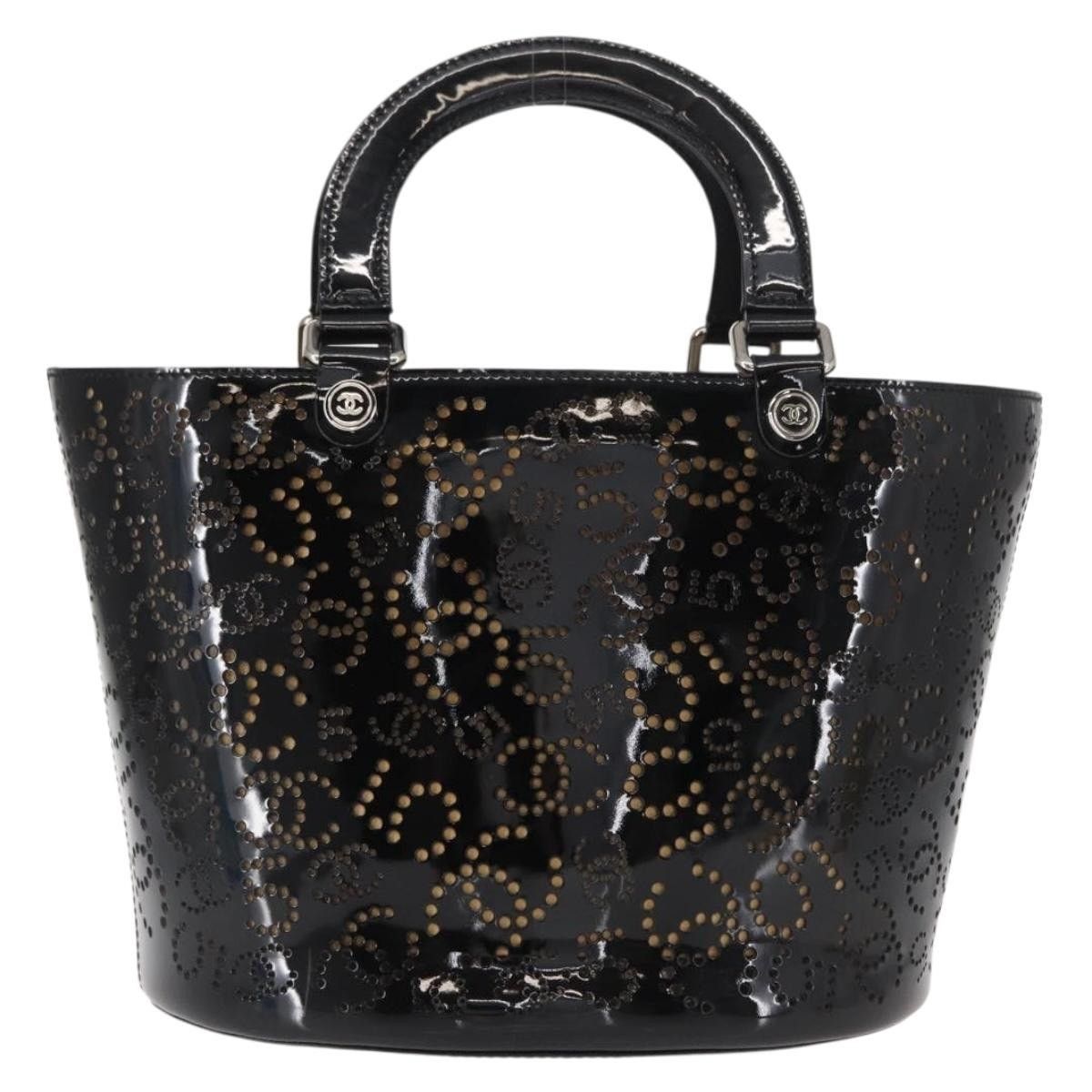 Chanel Chanel Punching Handbag Enamel Black Silver CC Size ONE SIZE - 2 Thumbnail