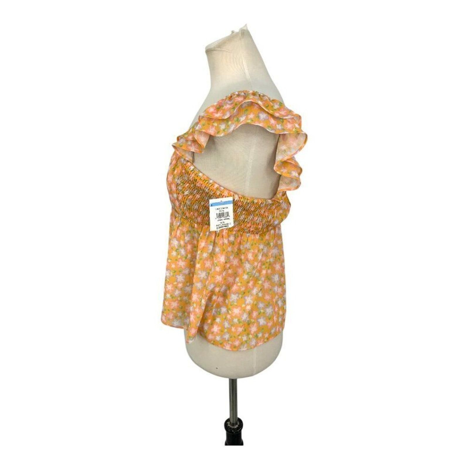 Other Elodie Ruched Ruffle Sleeve Top Orange Medium NWOT $35 MSRP Size M / US 6-8 / IT 42-44 - 5 Thumbnail