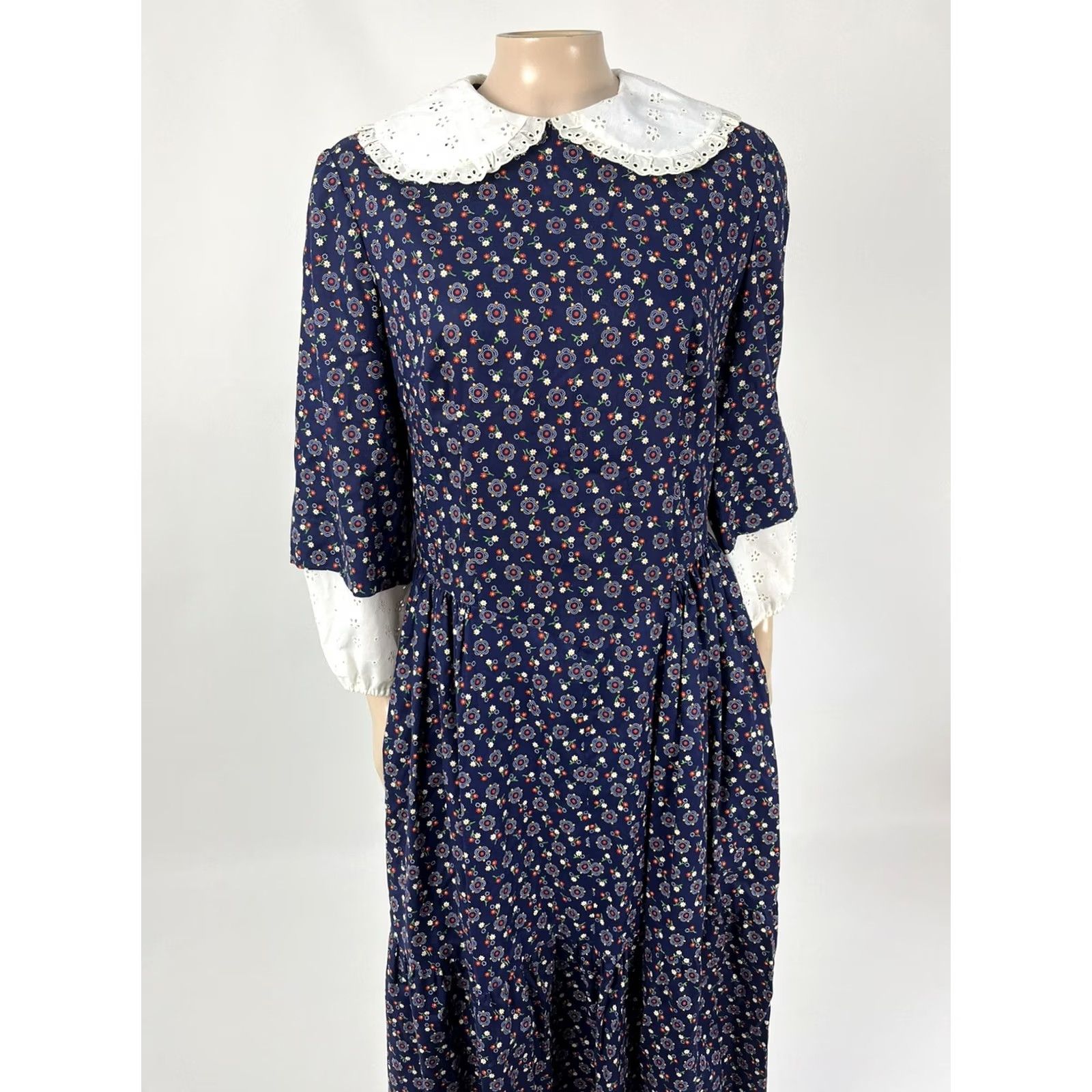 Vintage VINTAGE 70's Handmade Women's Dress Floral Maxi Prairie Bohemian Cottagecore Blue S Size 4XL / US 24-26 - 2 Thumbnail