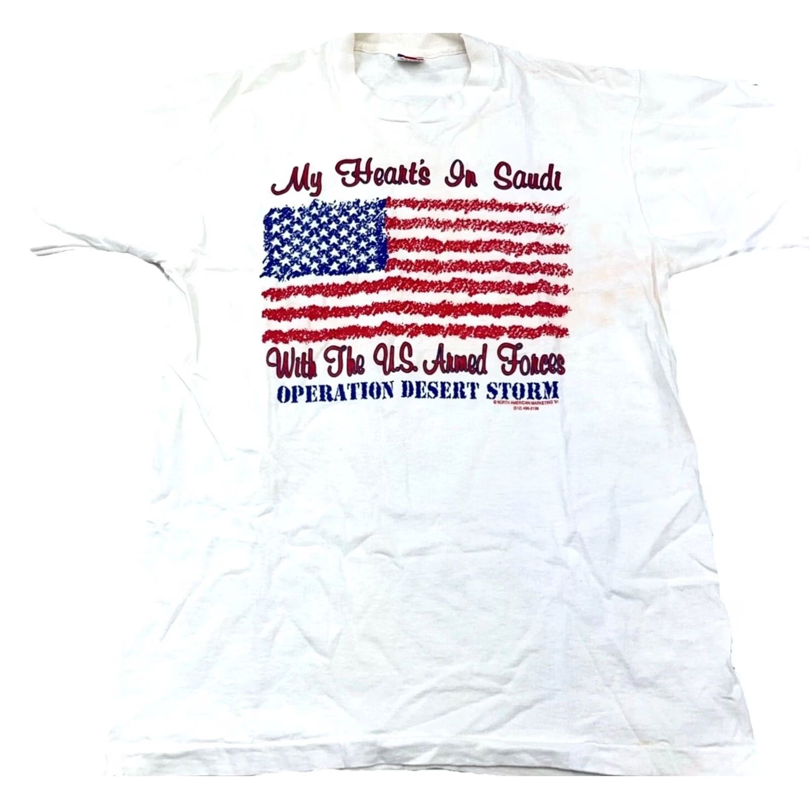 Fruit Of The Loom VINTAGE Desert Storm Shirt Mens L White Tee Single Stitch Thrashed USA 90s Graphic Print Fruit of the Loom Size US L / EU 52-54 / 3 - 2 Thumbnail