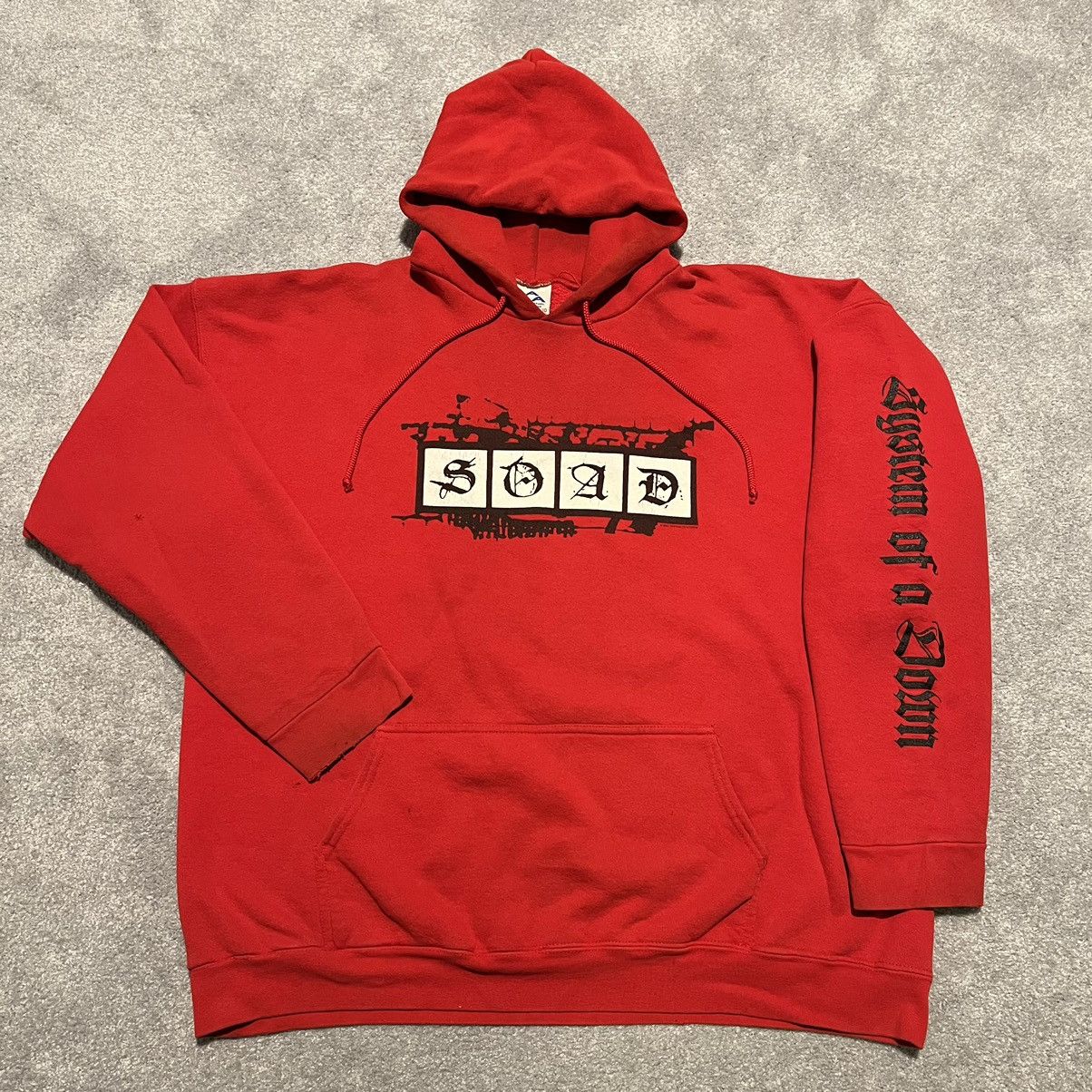 image of Band Tees x Rock T Shirt Vintage 2002 System Of A Down Soad Logo Metal Band Hoodie in Red/Black (Si