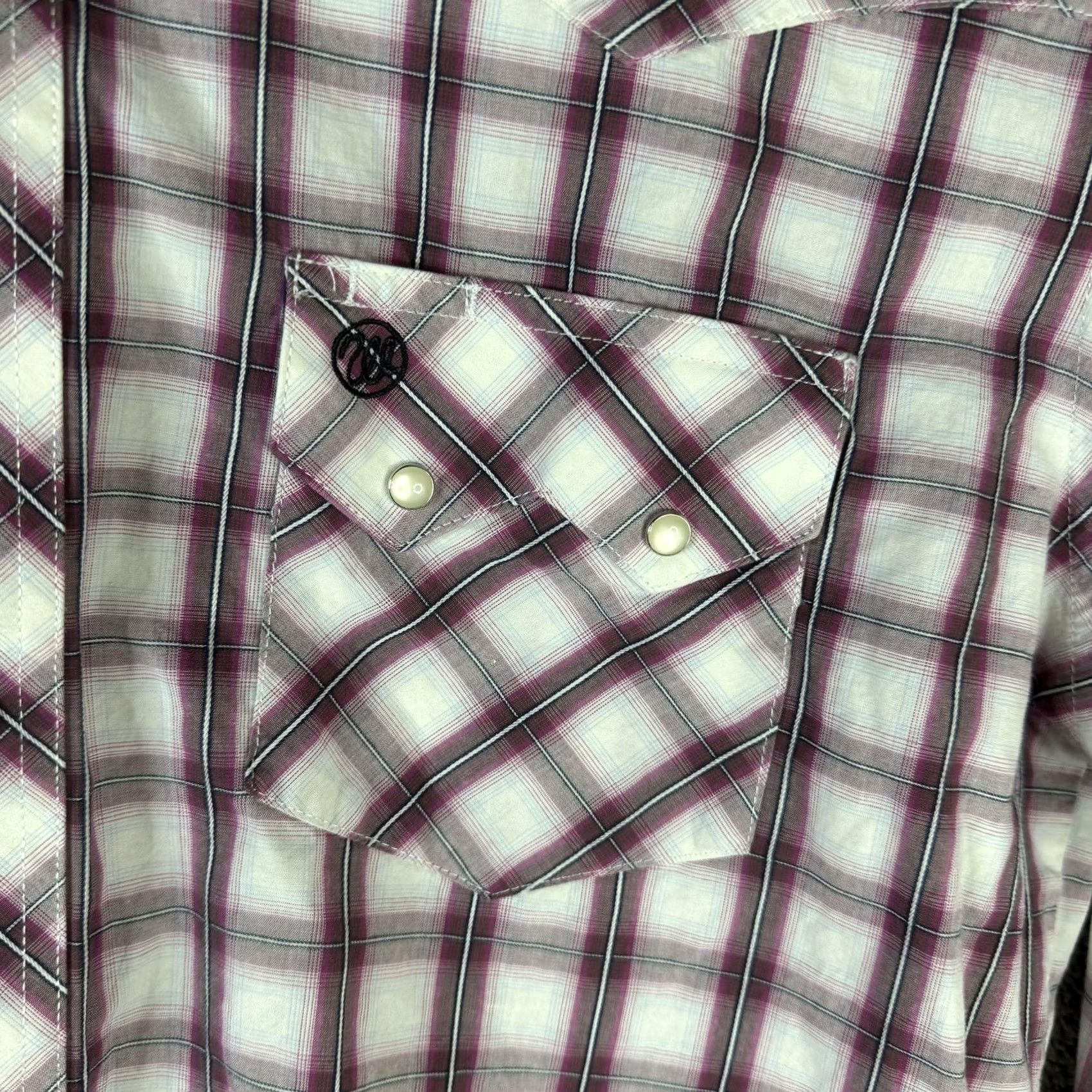 Wrangler VINTAGE Wrangler Western Shirt Mens Large Purple White Plaid Pearl Snap Long Sleeve Size US L / EU 52-54 / 3 - 3 Thumbnail
