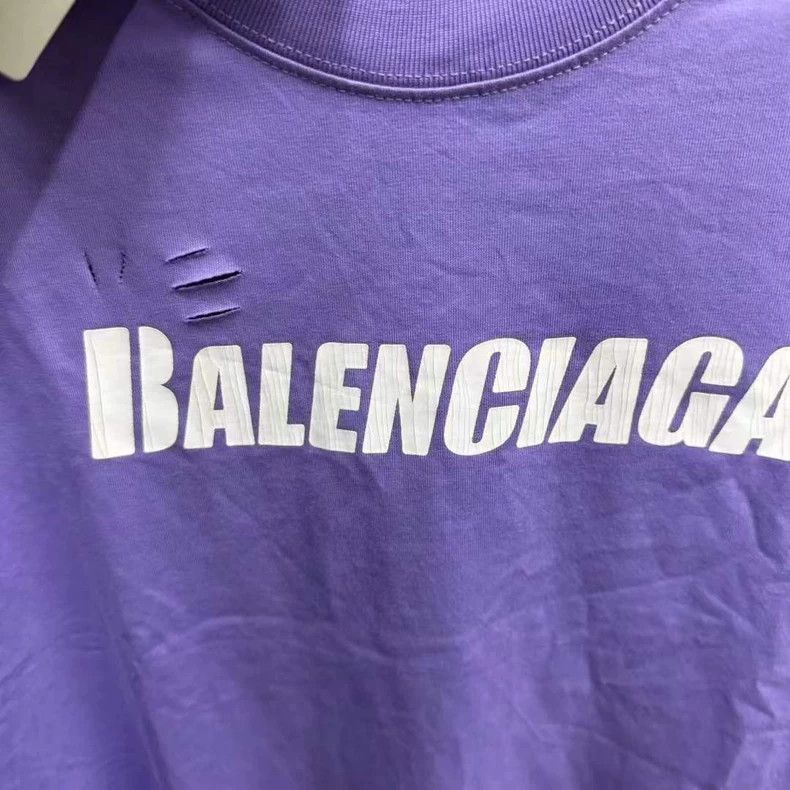 Balenciaga Balenciaga Purple Ripped Short Sleeve Size US XXS / EU 40 - 3 Thumbnail