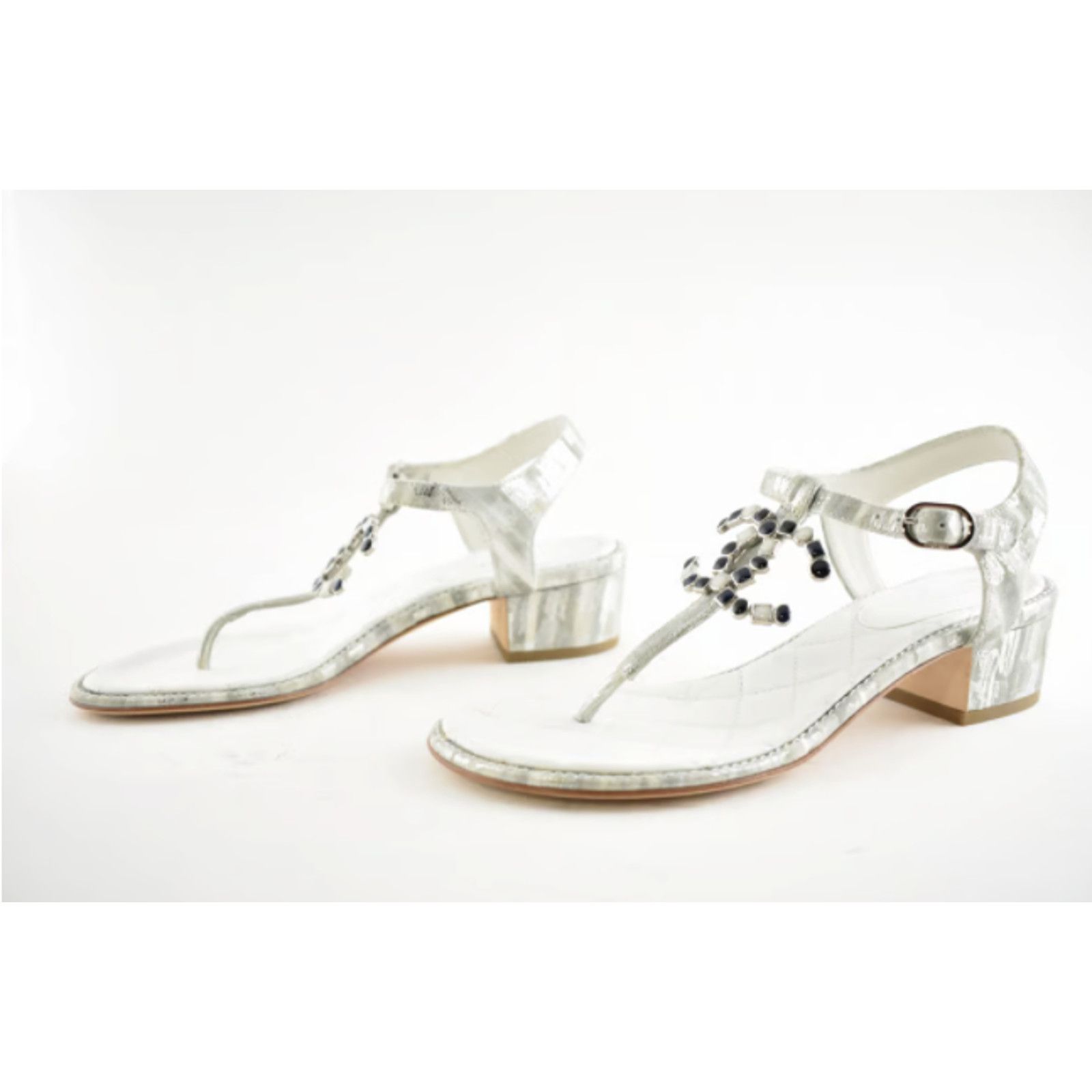Chanel Chanel 20P White Silver CC Logo Mule Strap Thong Sandal Size US 6.5 / IT 36.5 - 2 Thumbnail
