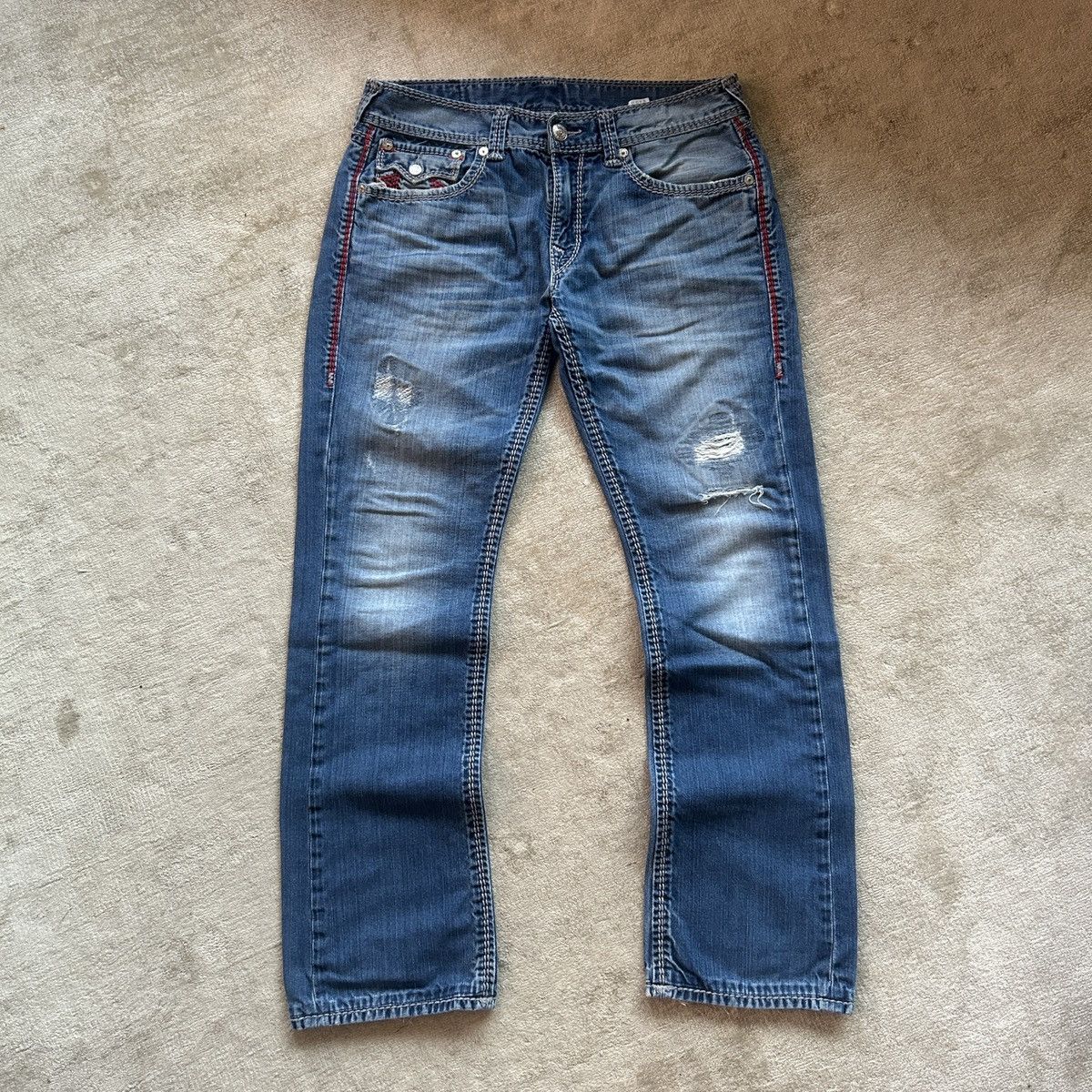 True Religion True Religion Straight Distressed Denim Jeans Size US 33 - 1 Thumbnail