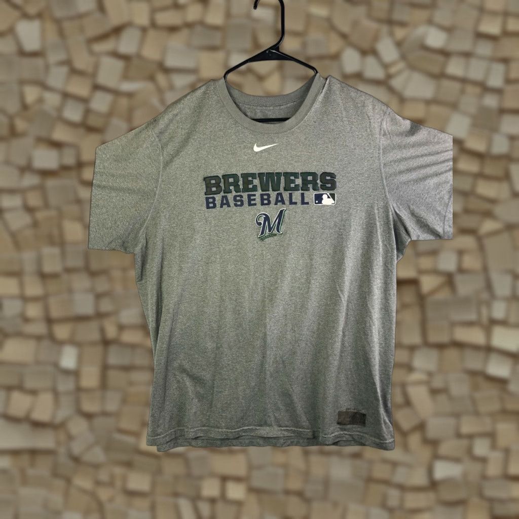 Nike Nike Dri-Fit Mens XL Milwaukee Brewers Gray Crew Neck Short Sleeve Pullover Shirt Size US XL / EU 56 / 4 - 1 Thumbnail