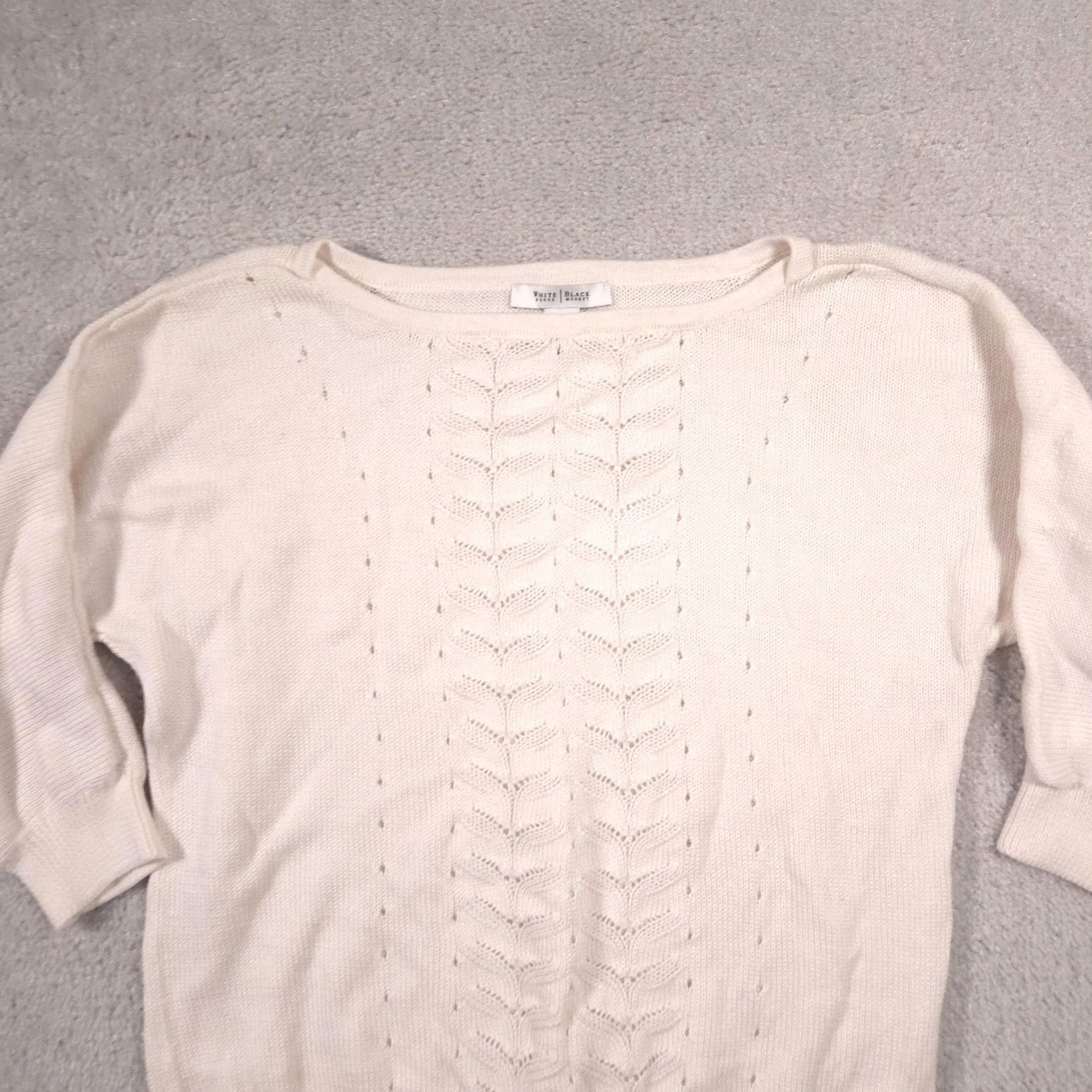 White House Black Market White House Black Market Sweater Womens Medium White Boat Neck 3/4 Sleeve Knit Size M / US 6-8 / IT 42-44 - 4 Thumbnail